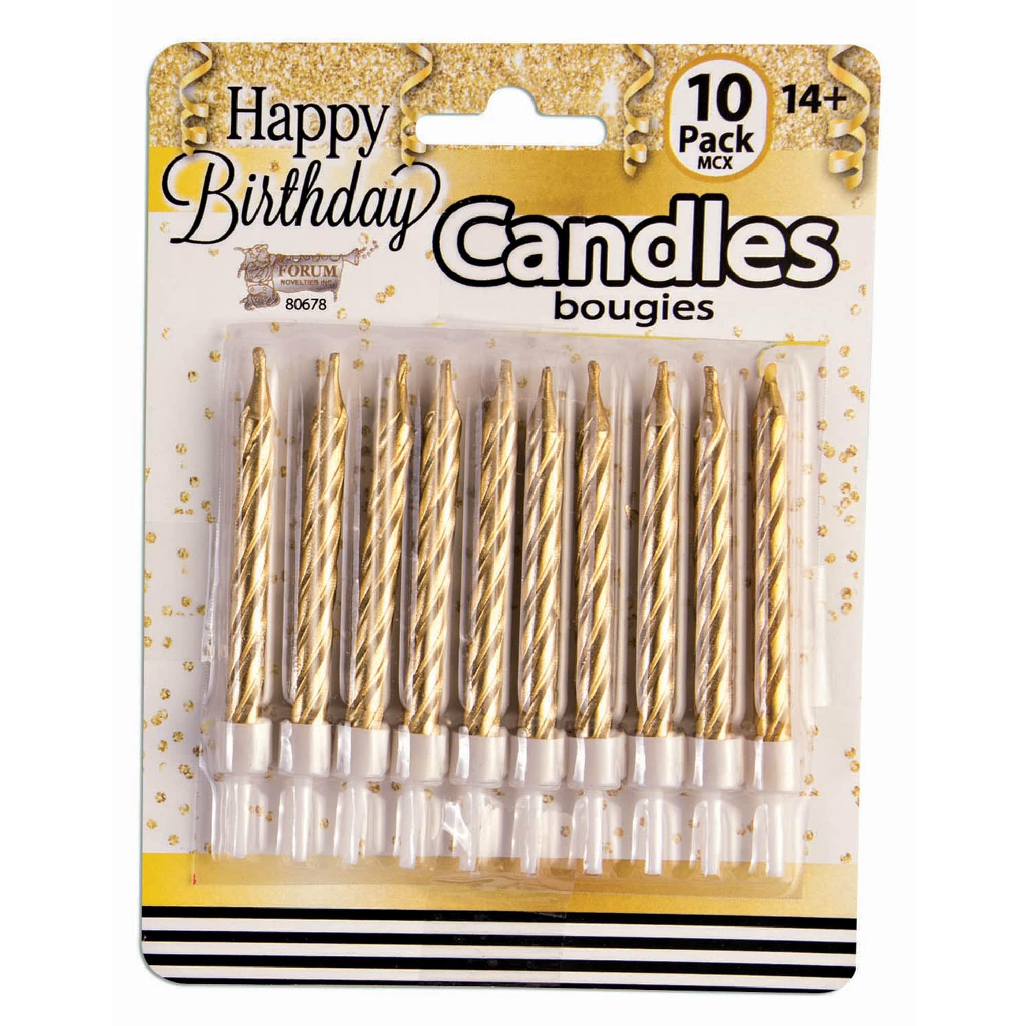 Birthday Metallic Gold & White Swirl Candles With Candle Holders