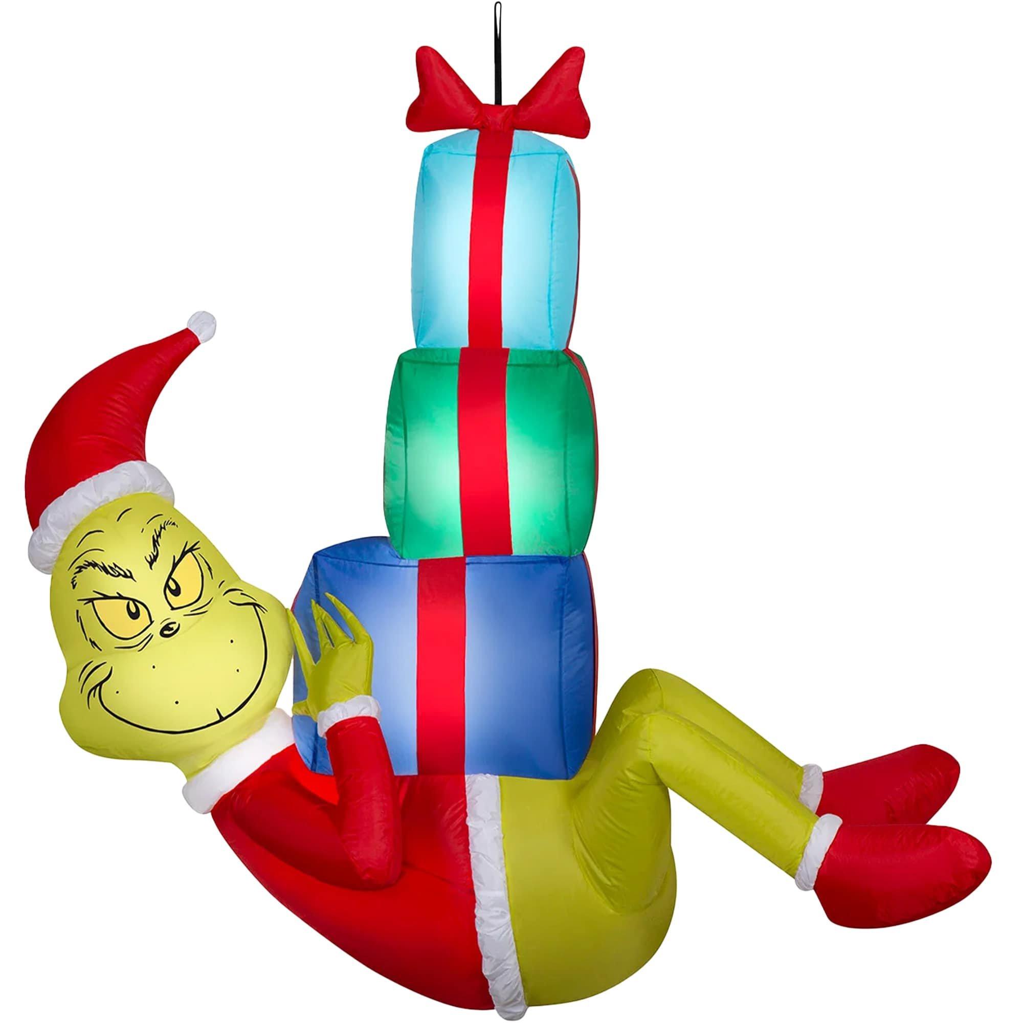 4 Foot Dr. Seuss The Grinch Hanging with Presents Light Up Christmas Inflatable Lawn Decoration