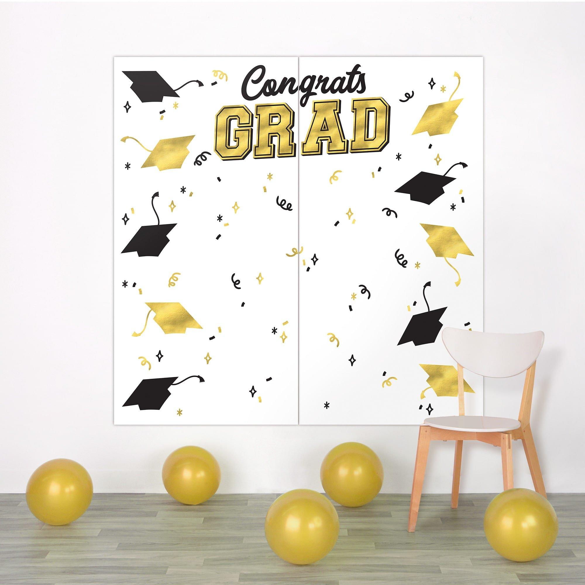 Black, Silver and Gold Graduation Scene Setter, 65in x 65in