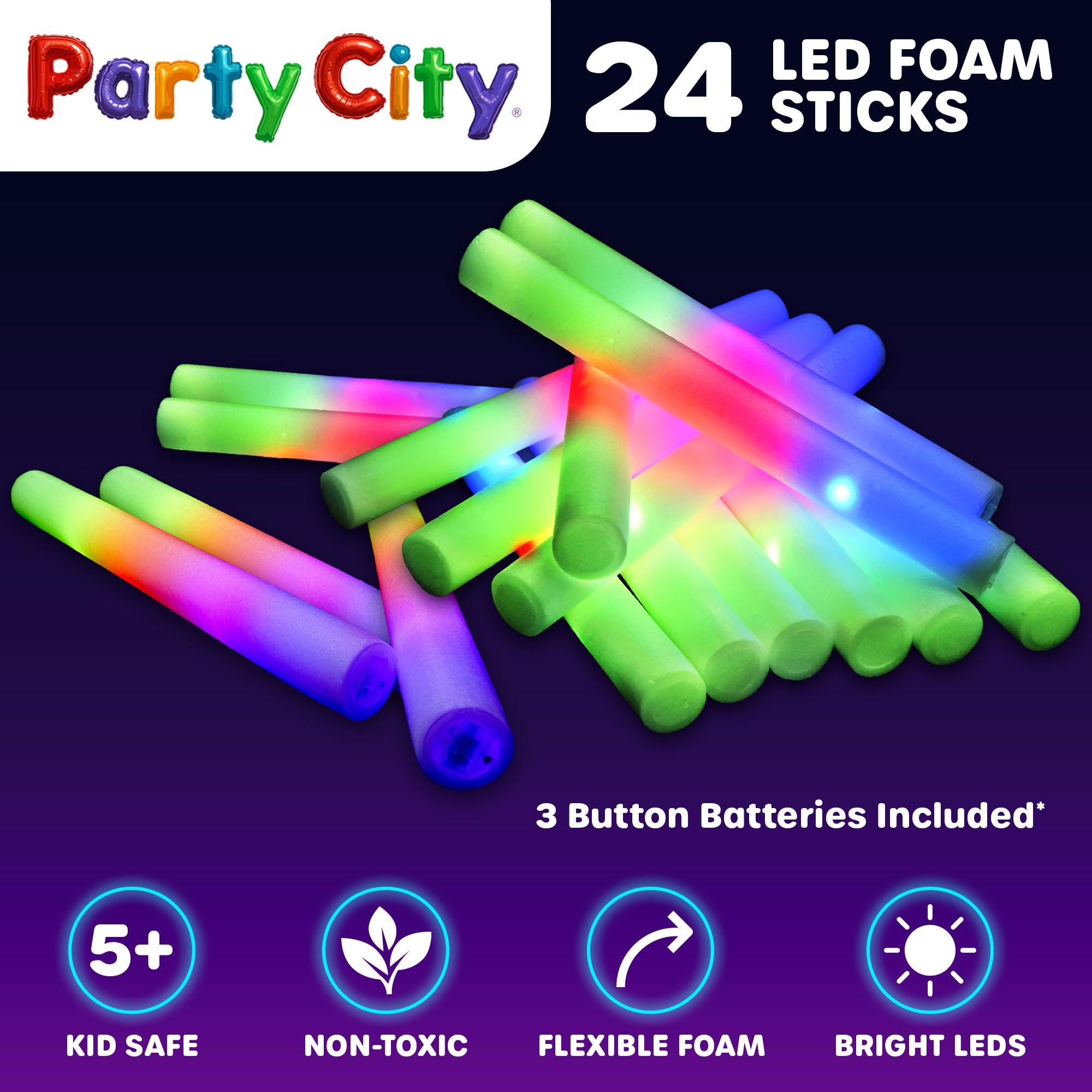 LED Foam Light Up Glow Stick Baton w 3 Flashing Modes 4 Color 24pk