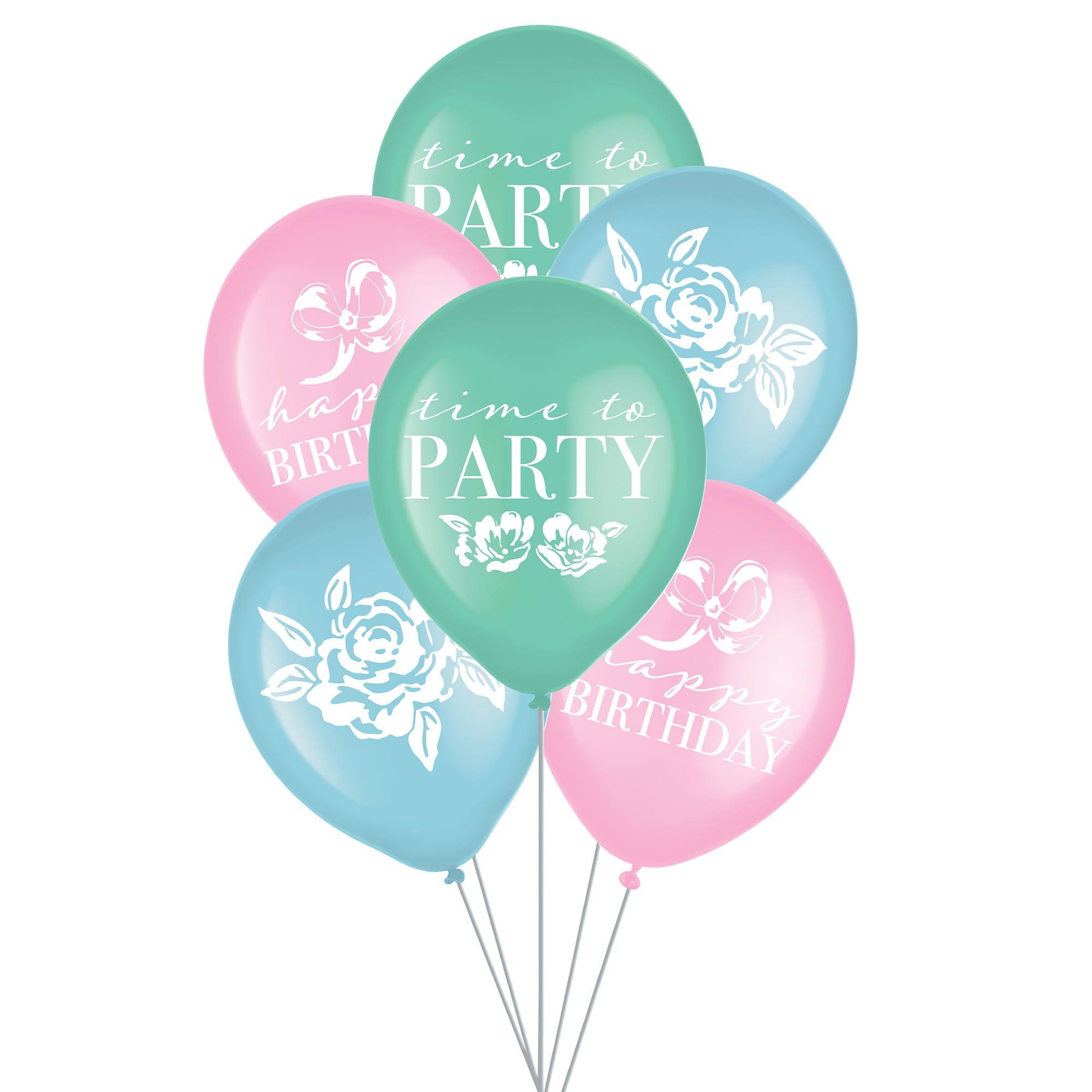 Ribbon and Rose Latex Balloons, 6pc
