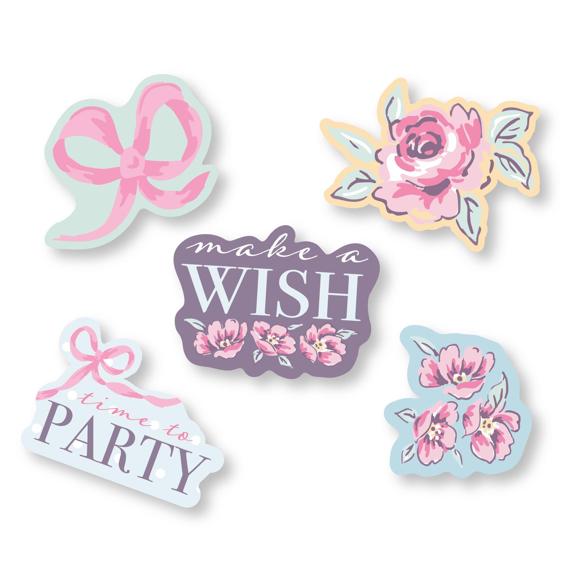 Ribbon and Rose Stickers, 5pc
