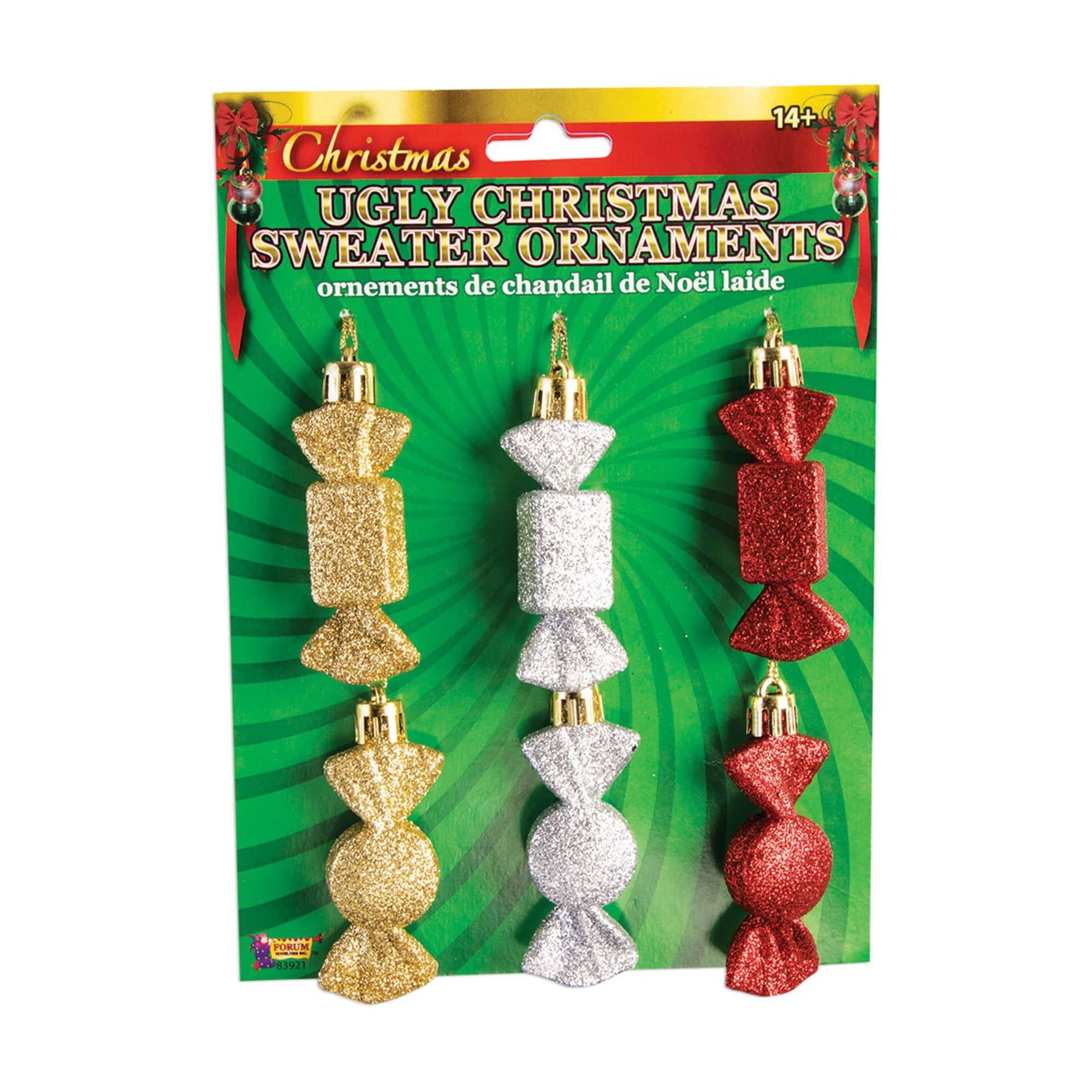 Ugly Christmas Sweater Add On Ornaments - Red, Silver and Gold