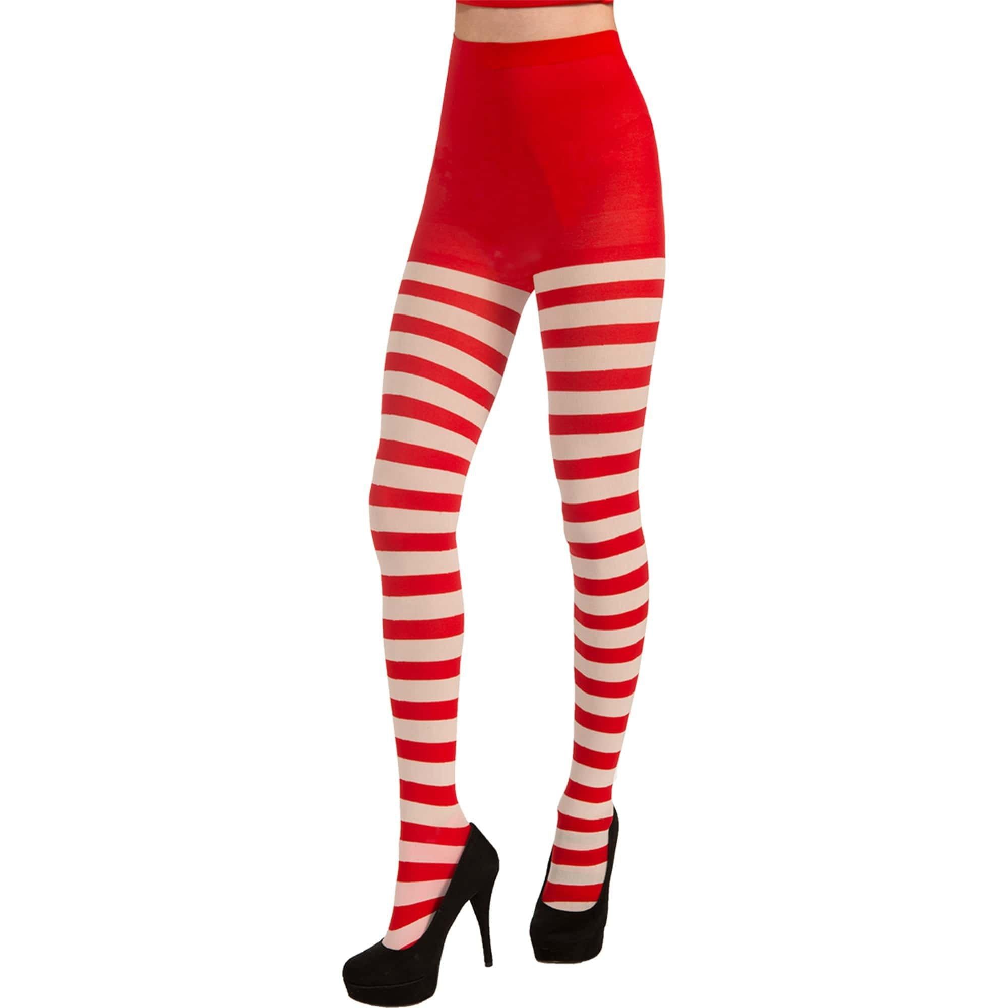 Adult Red and White Holiday Striped Tights
