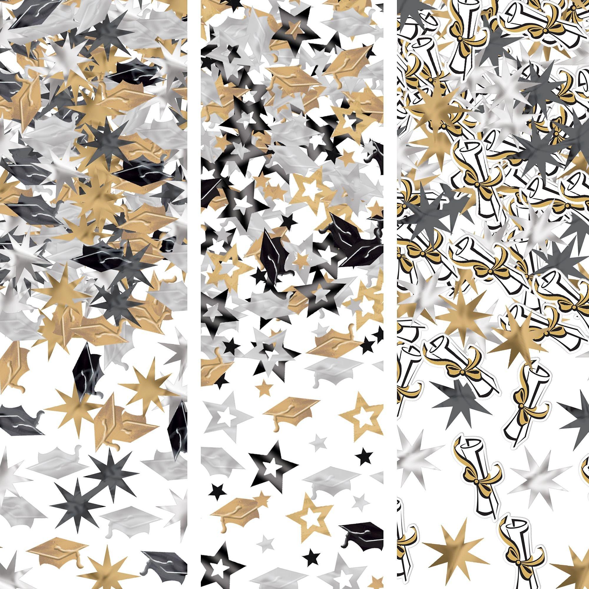 Graduation Confetti Pack, Black Gold & Silver, Foil & Paper, 3ct
