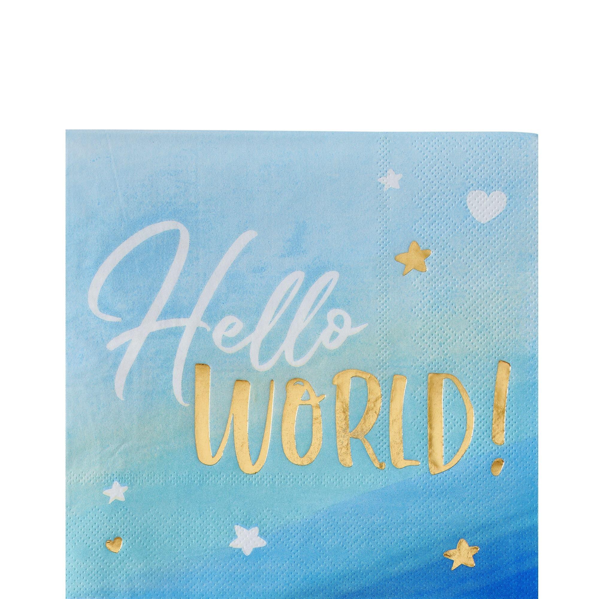 Metallic Gold & Blue Hello World Lunch Napkins 16ct