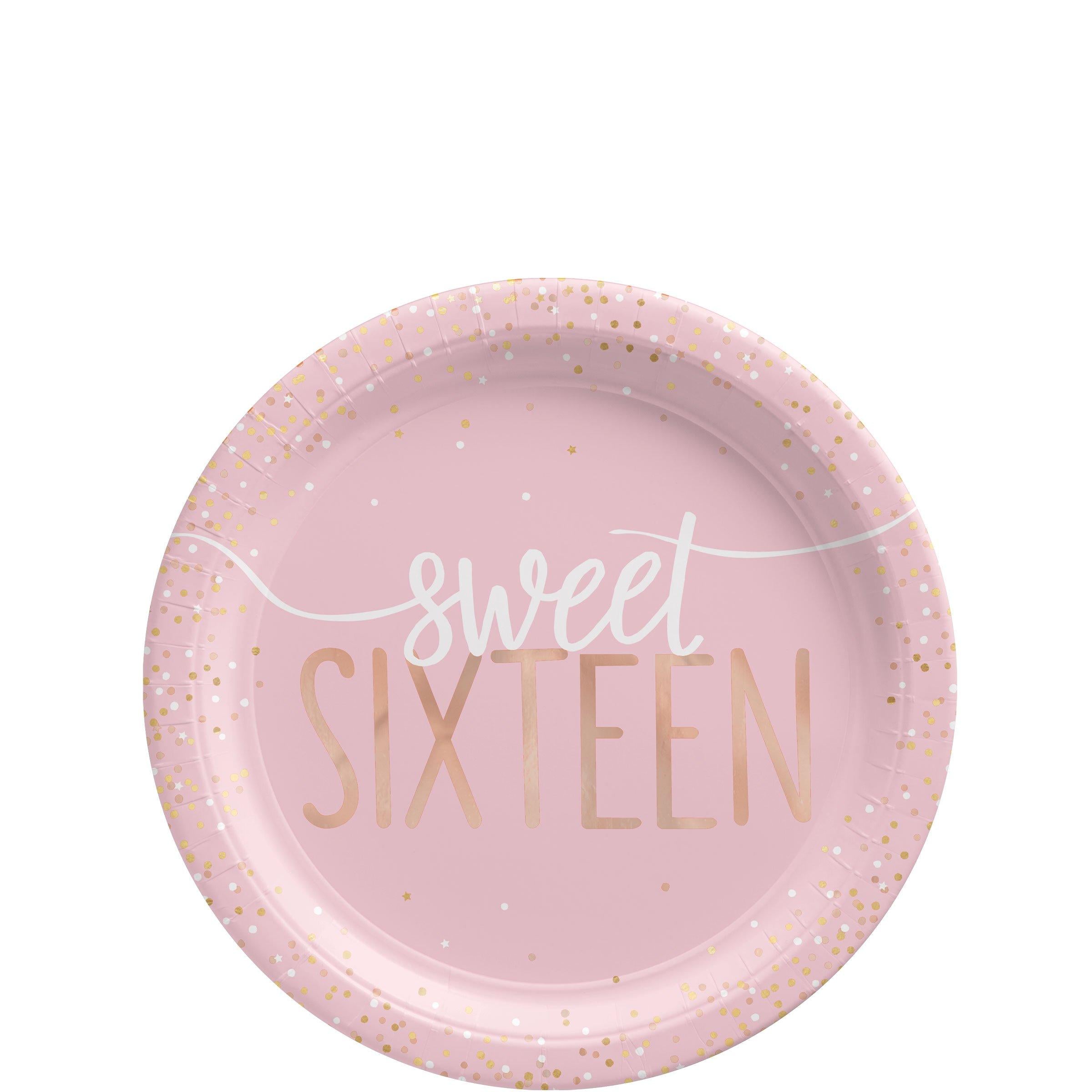 Metallic Rose Gold & Pink Sweet 16 Dessert Plates 8ct
