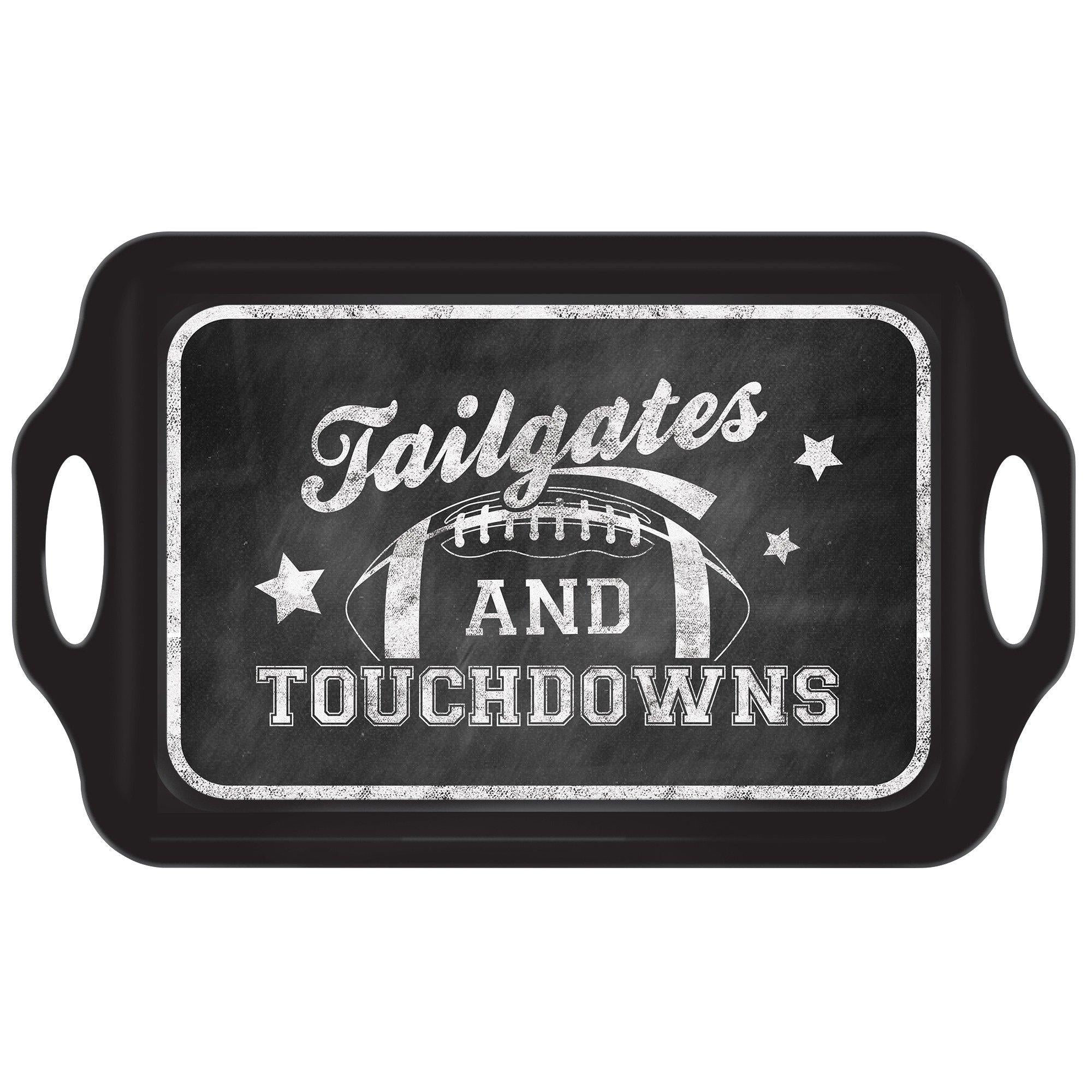 Tailgates & Touchdowns Football Melamine Platter Tray with Handles ?C 11.5in x 19in BPA-Free