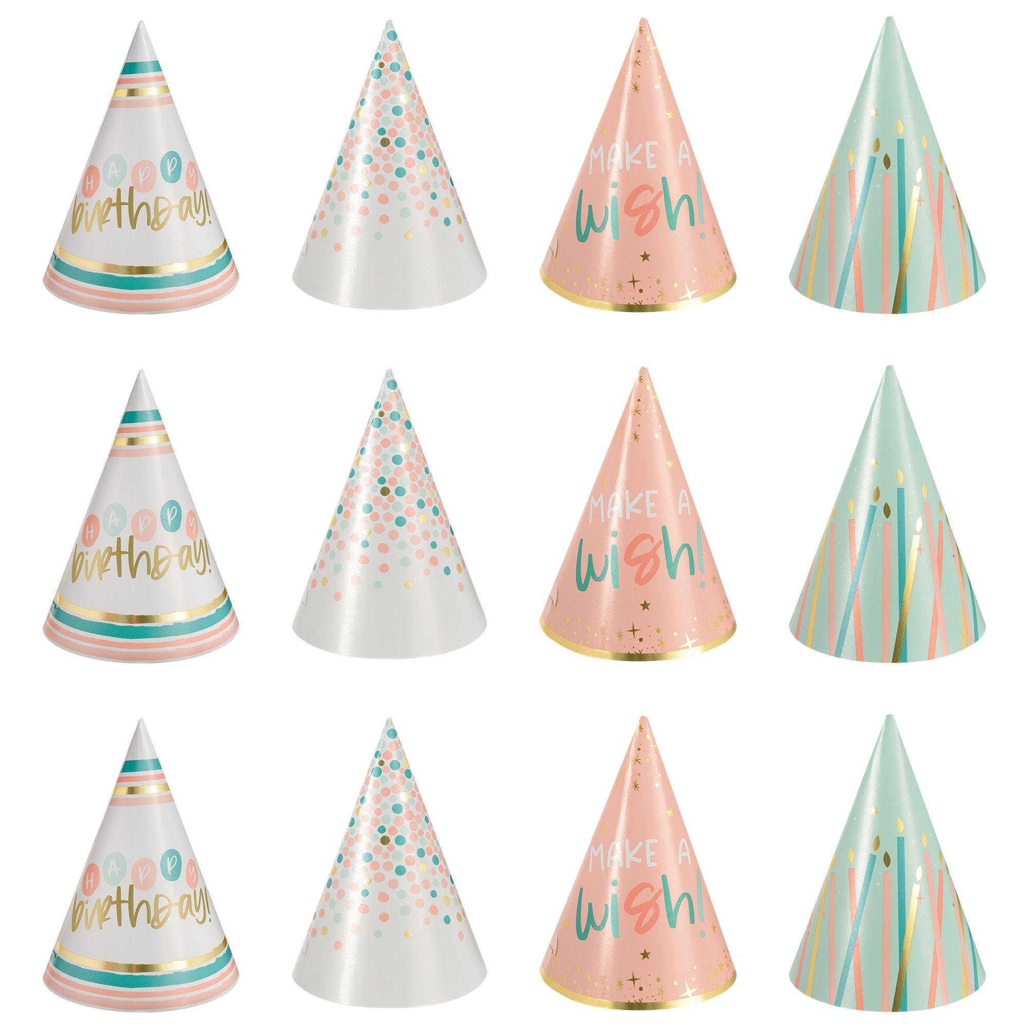 Mini Metallic Happy Cake Day Birthday Party Hats 12ct