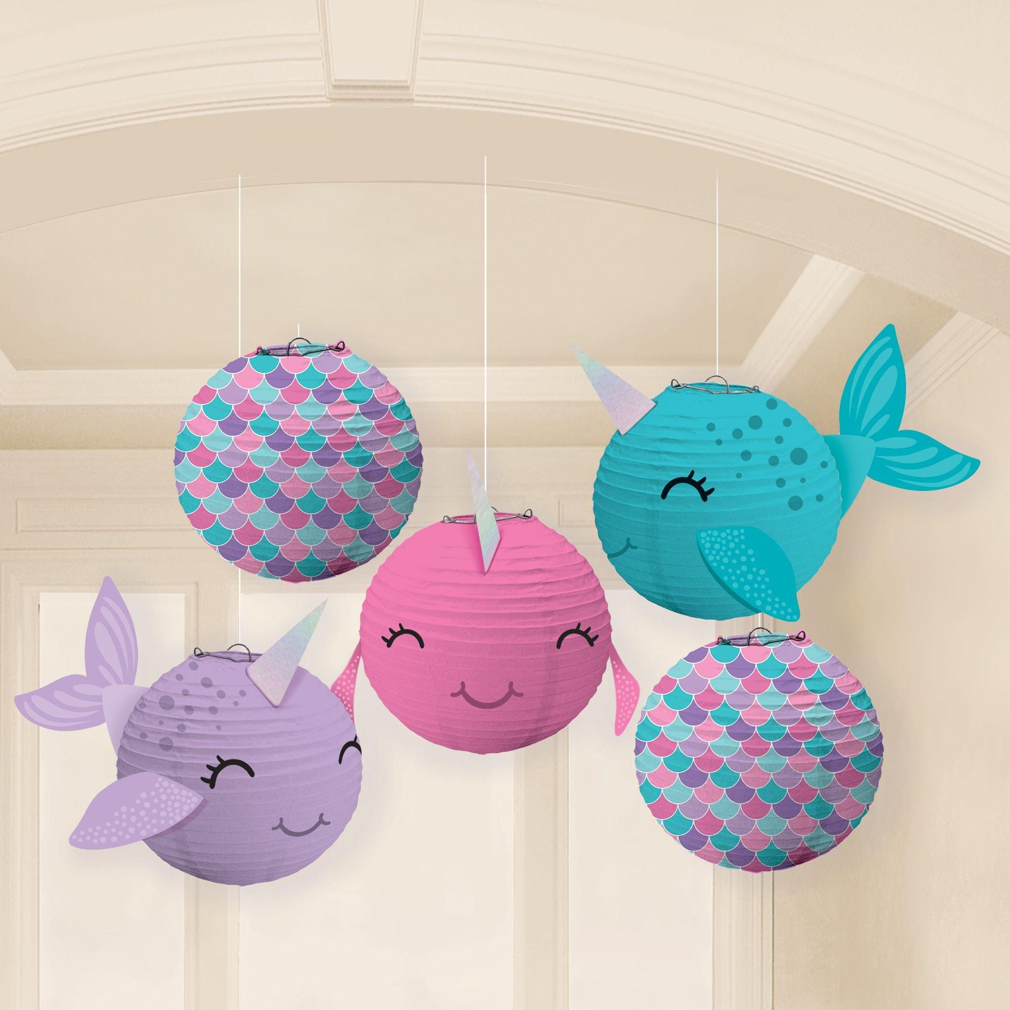 Mini Shimmering Mermaids Narwhal Paper Lanterns, 5in, 5ct