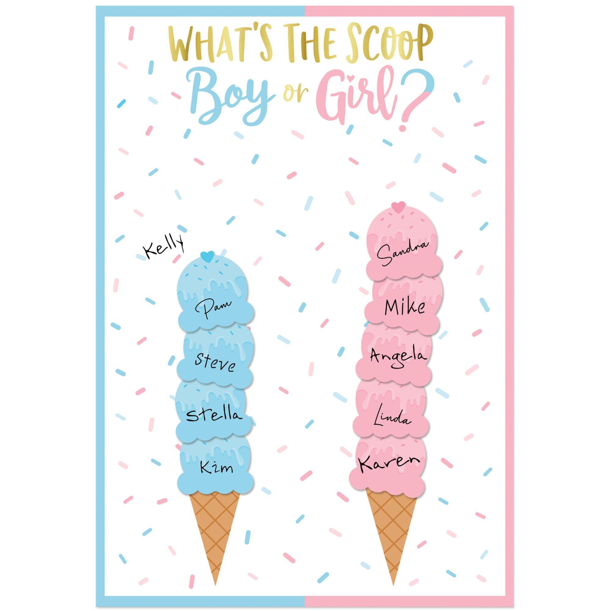 Ice Cream-Themed Boy or Girl Gender Reveal Voting Board with 24 Stickers - The Big Reveal