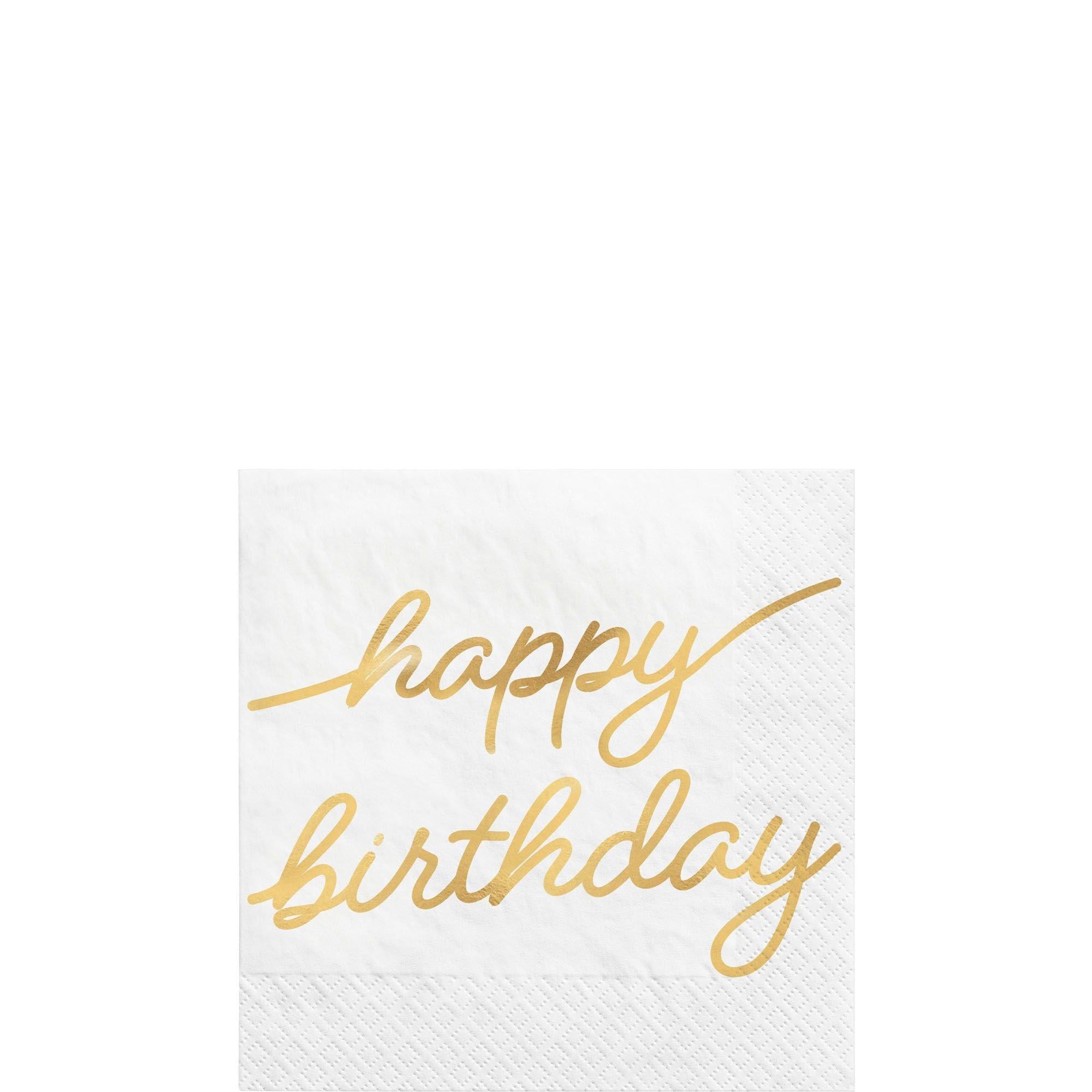 Metallic Golden Age Happy Birthday Paper Beverage Napkin, 16ct