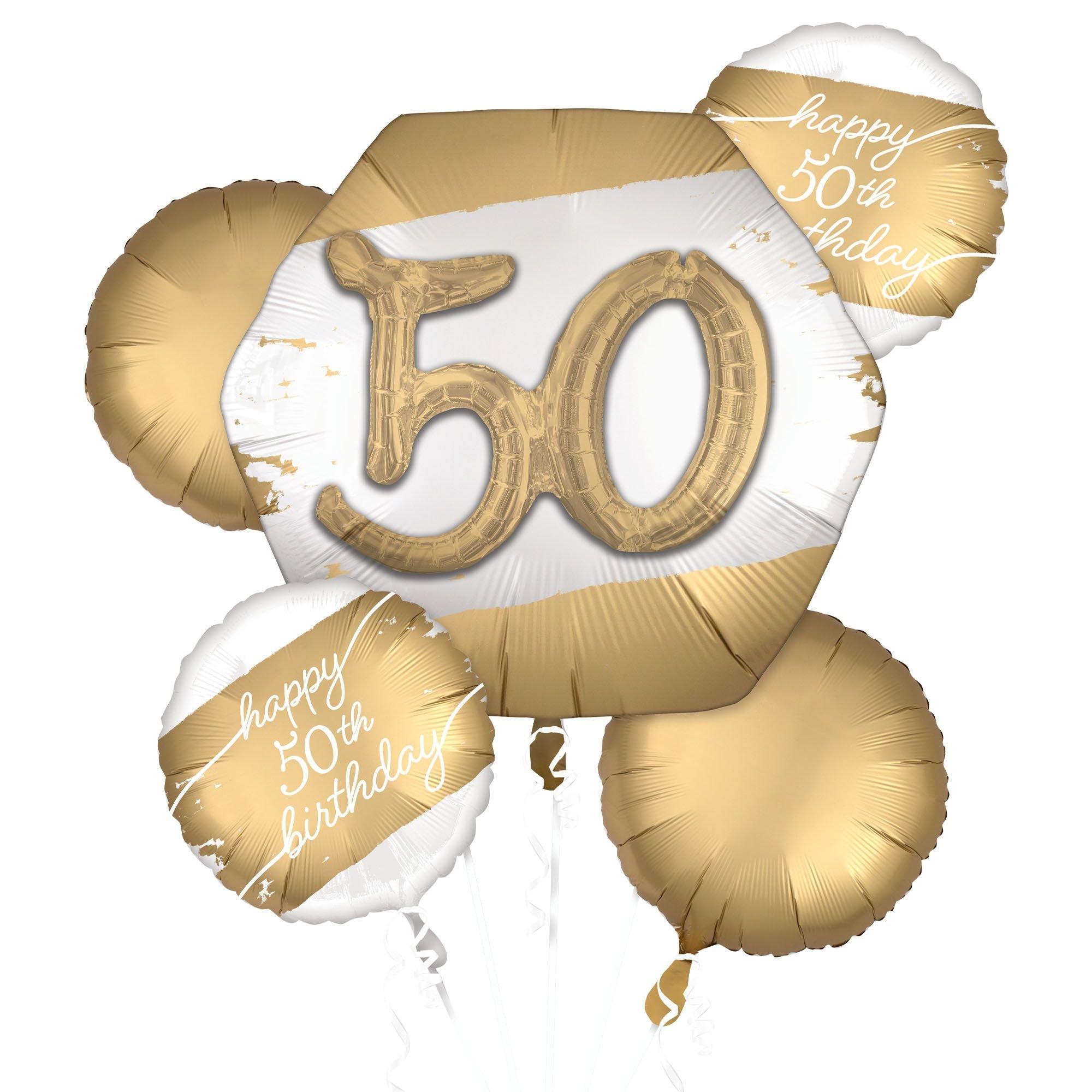 Golden Age 50th Birthday Foil Balloon Bouquet, 5pc