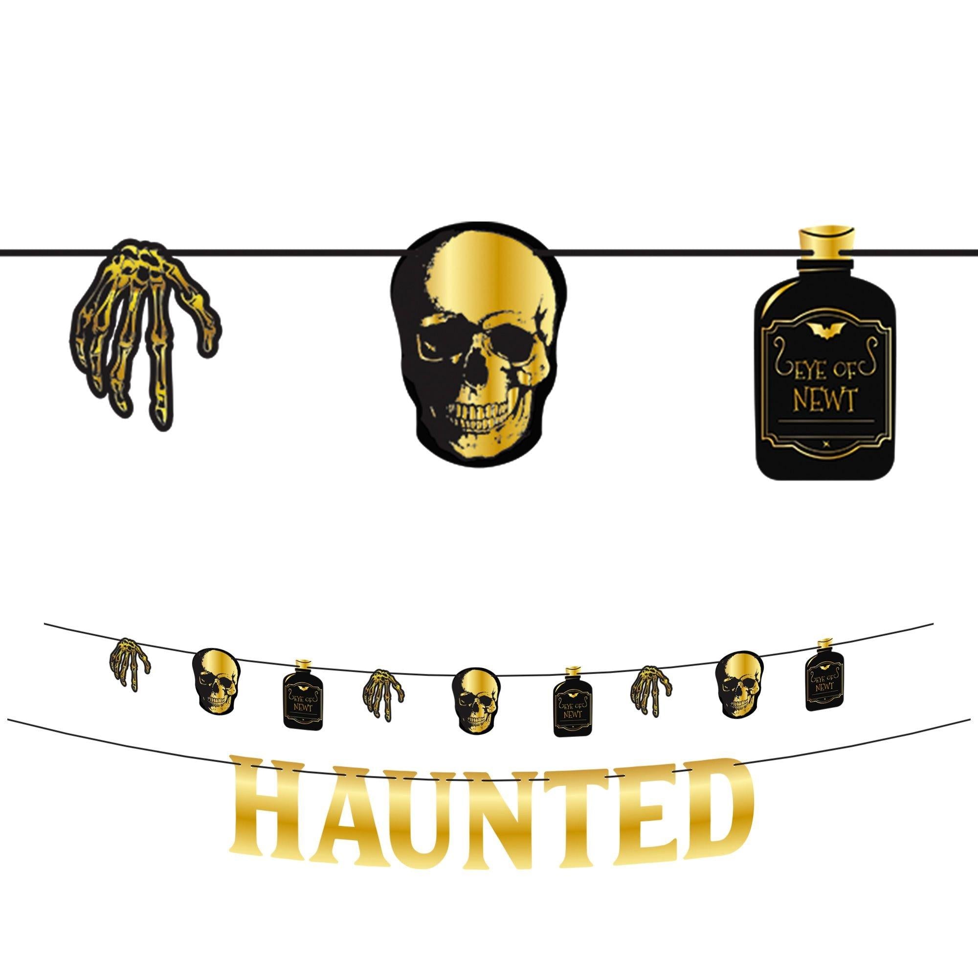 Metallic Glam Boneyard Black & Gold Haunted Banners, 2ct