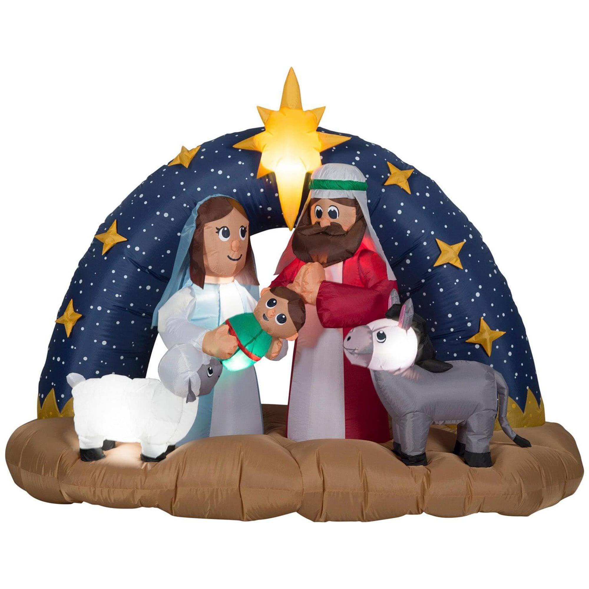 6.5 Foot Snowy Night Nativity Scene Light Up Christmas Inflatable Lawn Decoration