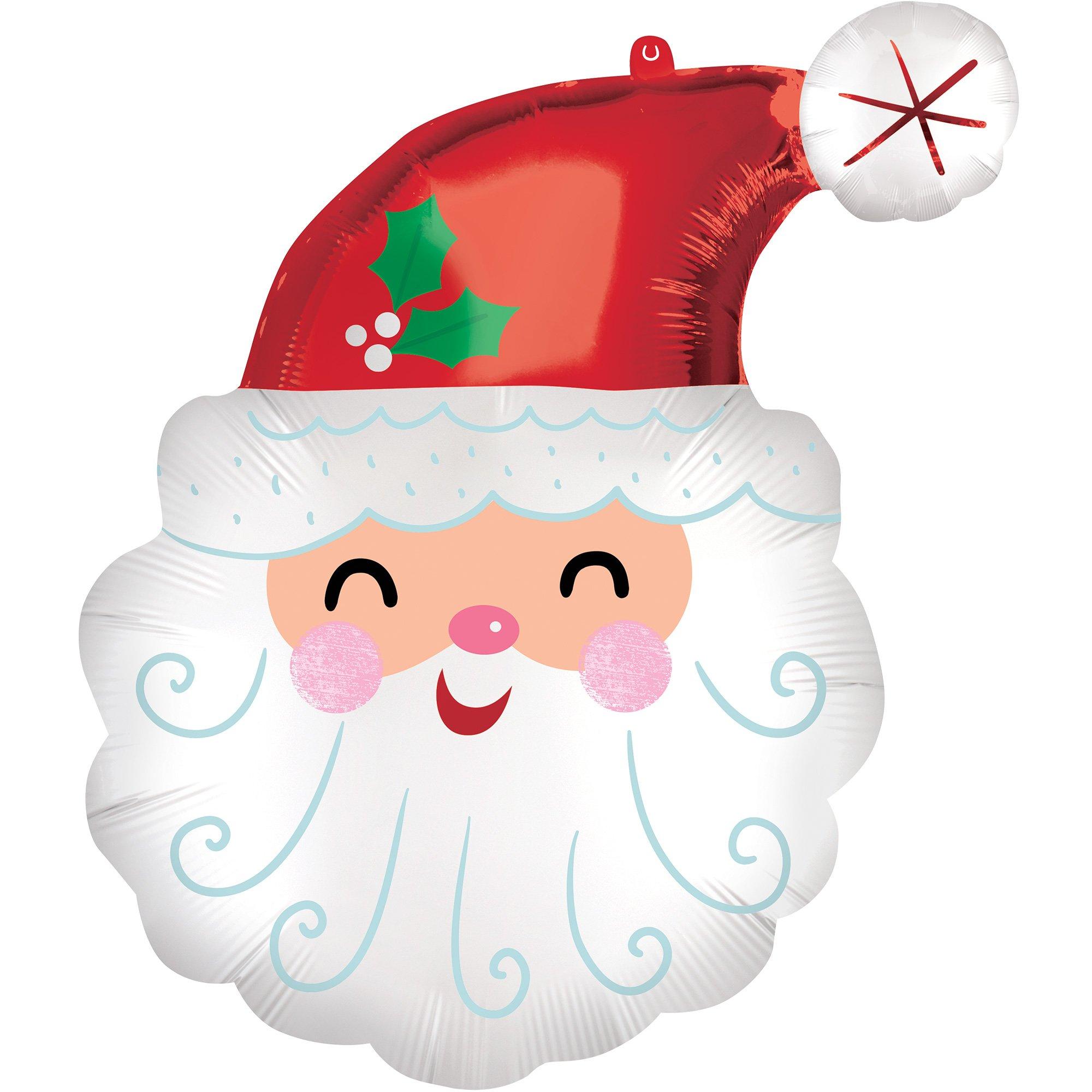 Smiley Santa Head Christmas Foil Balloon, 19in x 27in