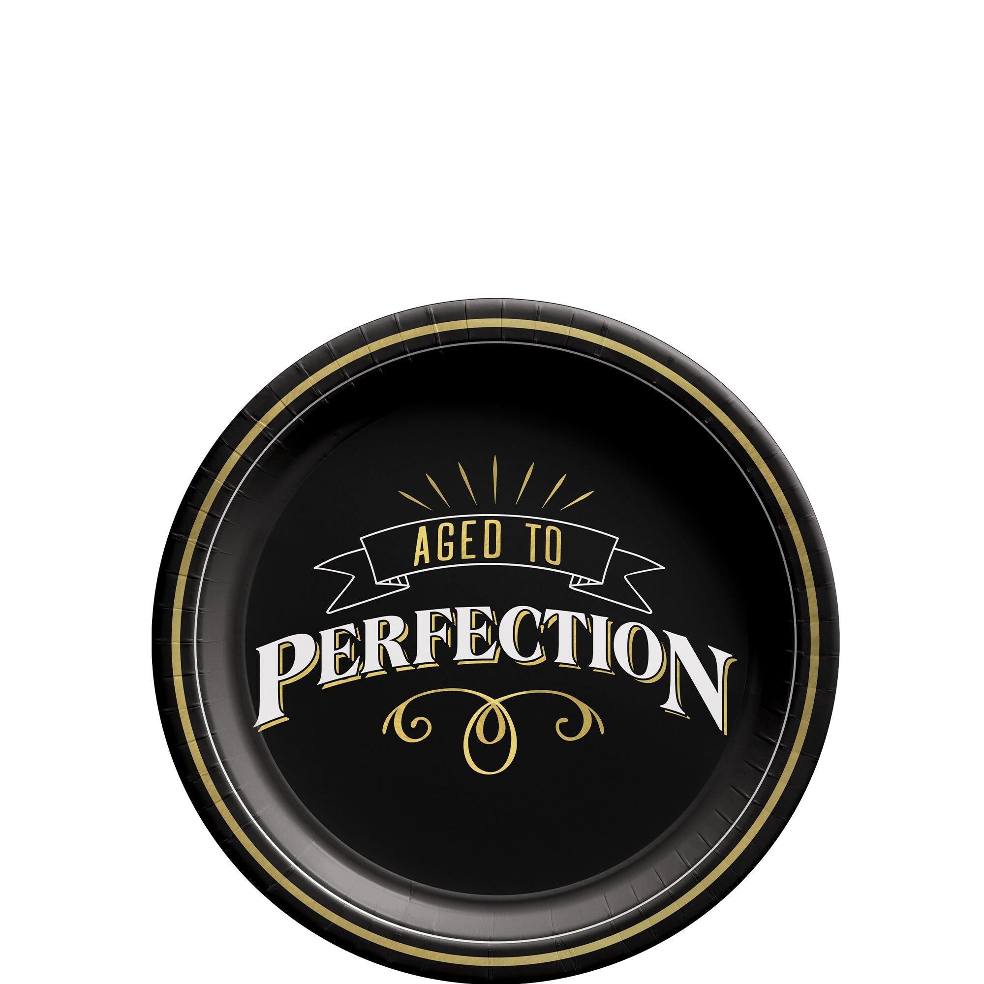 Black & Gold Aged to Perfection Birthday Paper Dessert Plates, 7in, 8ct - Better With Age