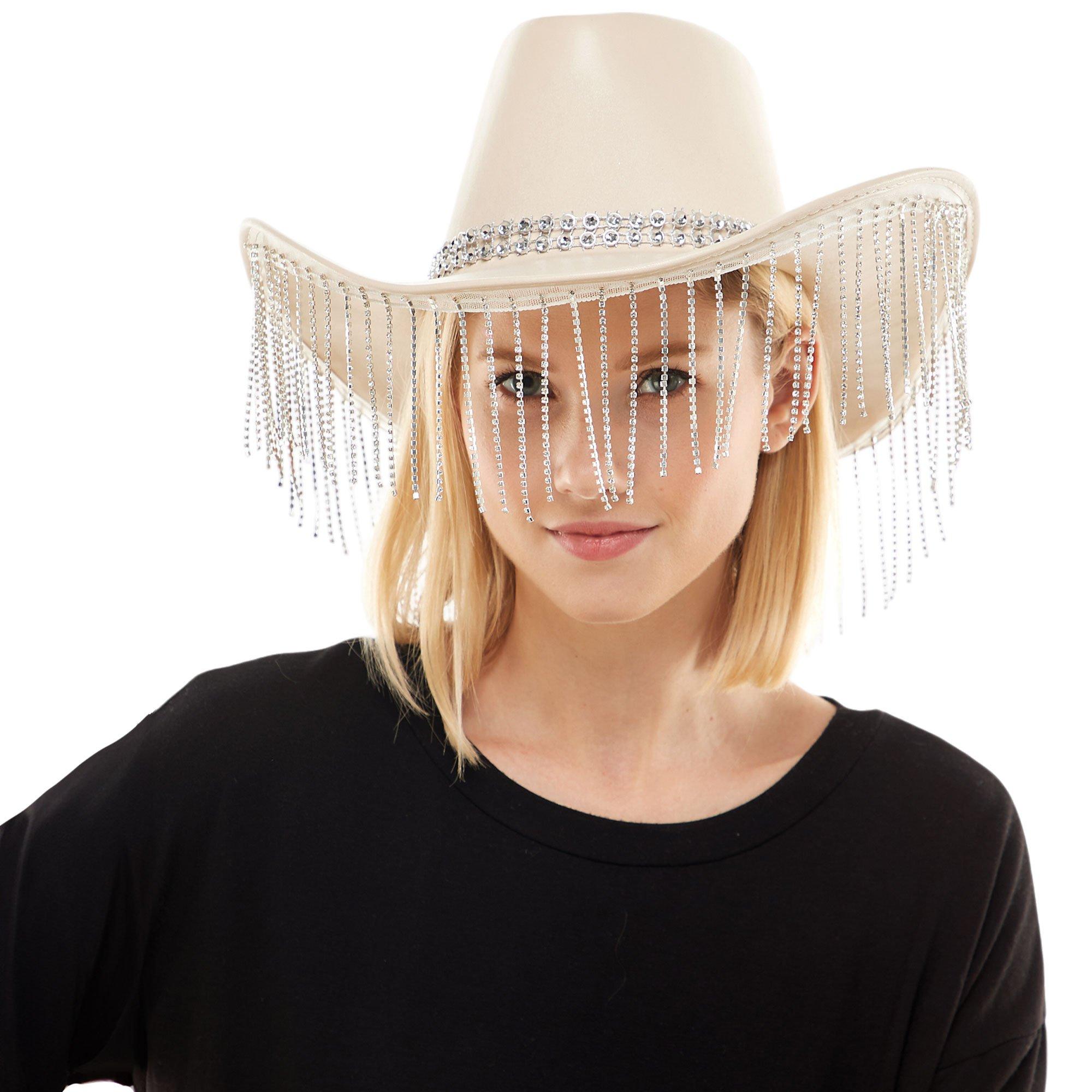 Adult Rhinestone Fringe Tan Cowboy Hat