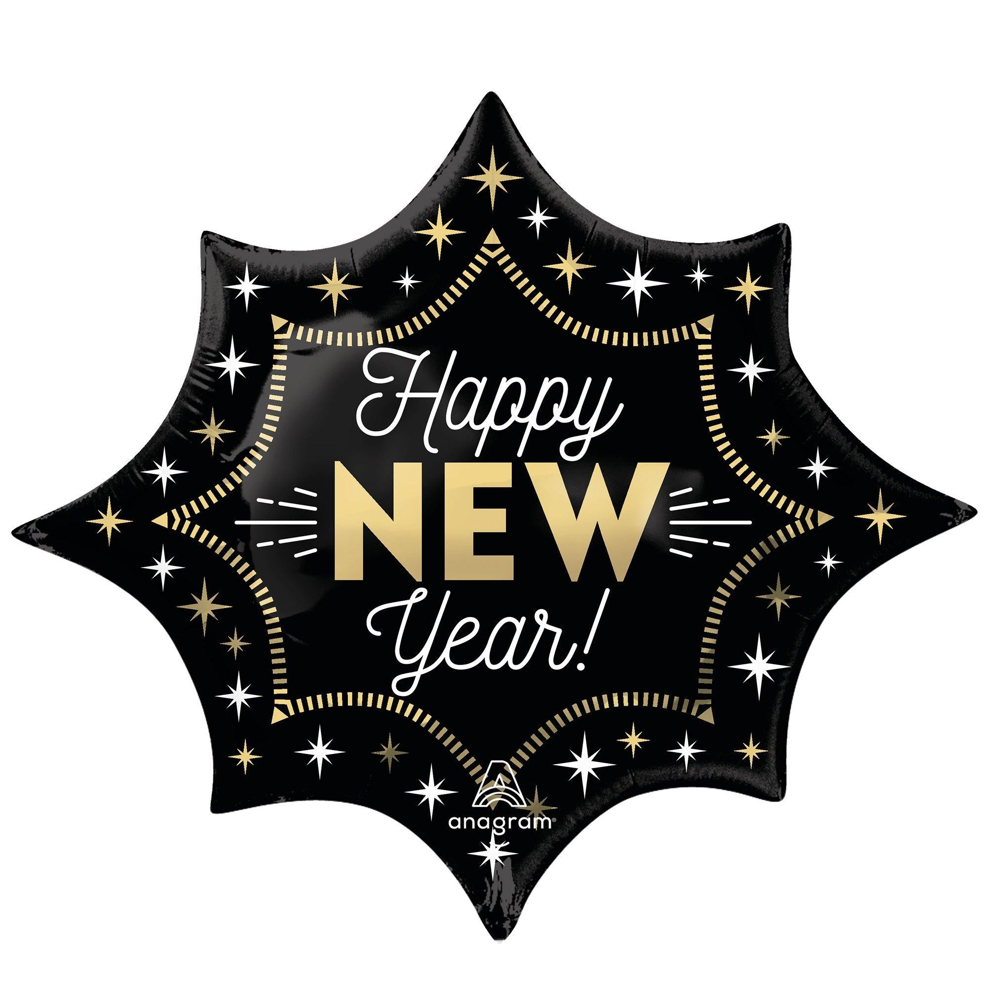 Happy New Year Burst Foil Balloon, 35in x 29in - Midnight Glam