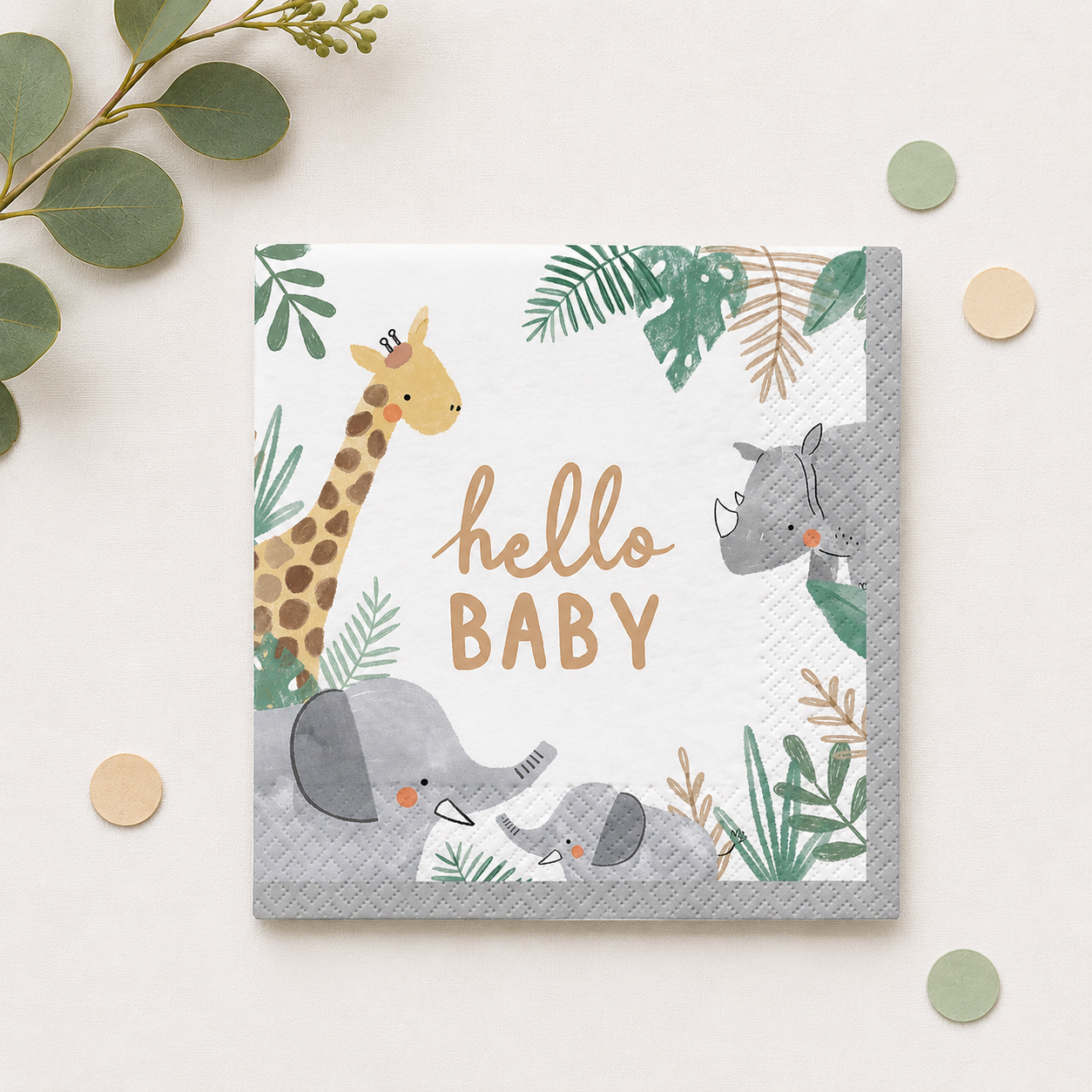 Hello Baby Soft Jungle Baby Shower Paper Lunch Napkins, 6.5in, 16ct