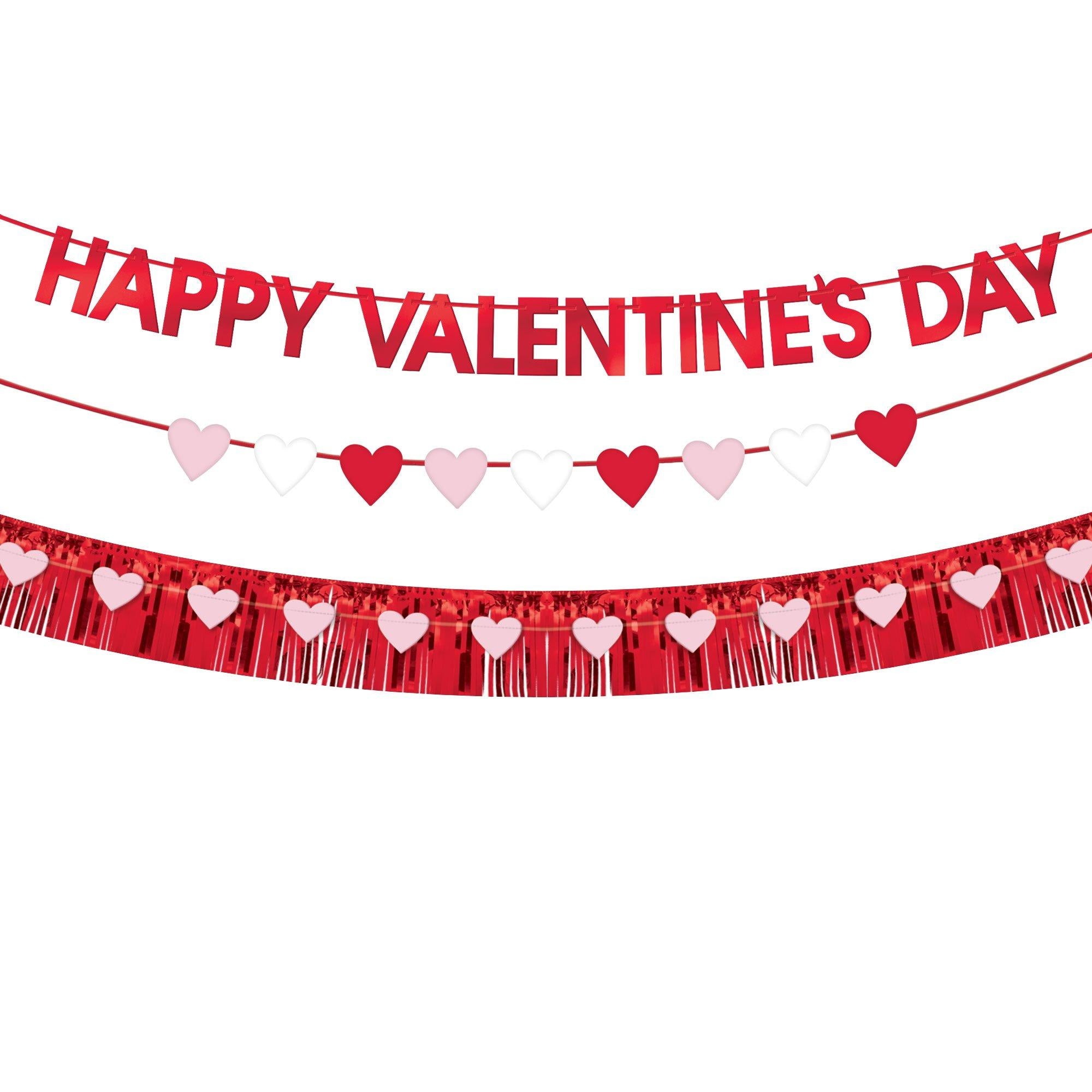 Pink, Red & White Heart Happy Valentine's Day Cardstock & Foil Banner Set, 6ft, 4pc