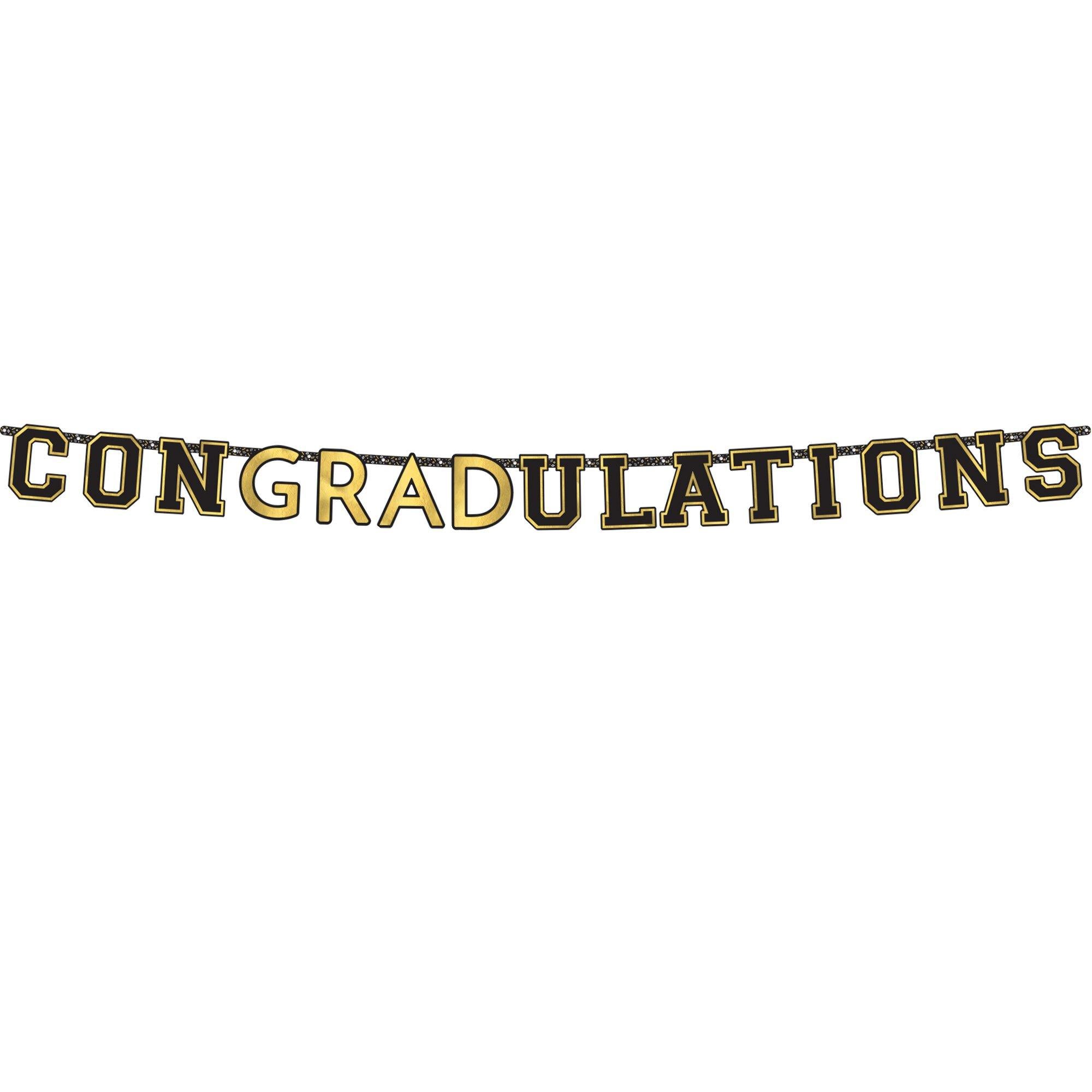 Black & Gold ConGRADulations Graduation Letter Banner, 10.85ft