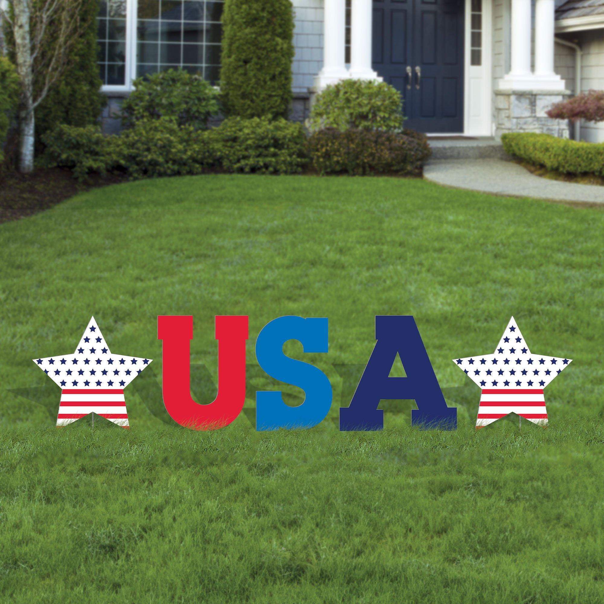USA & Stars Icons Corrugated Plastic Yard Sign Set, 16.9in x 19in