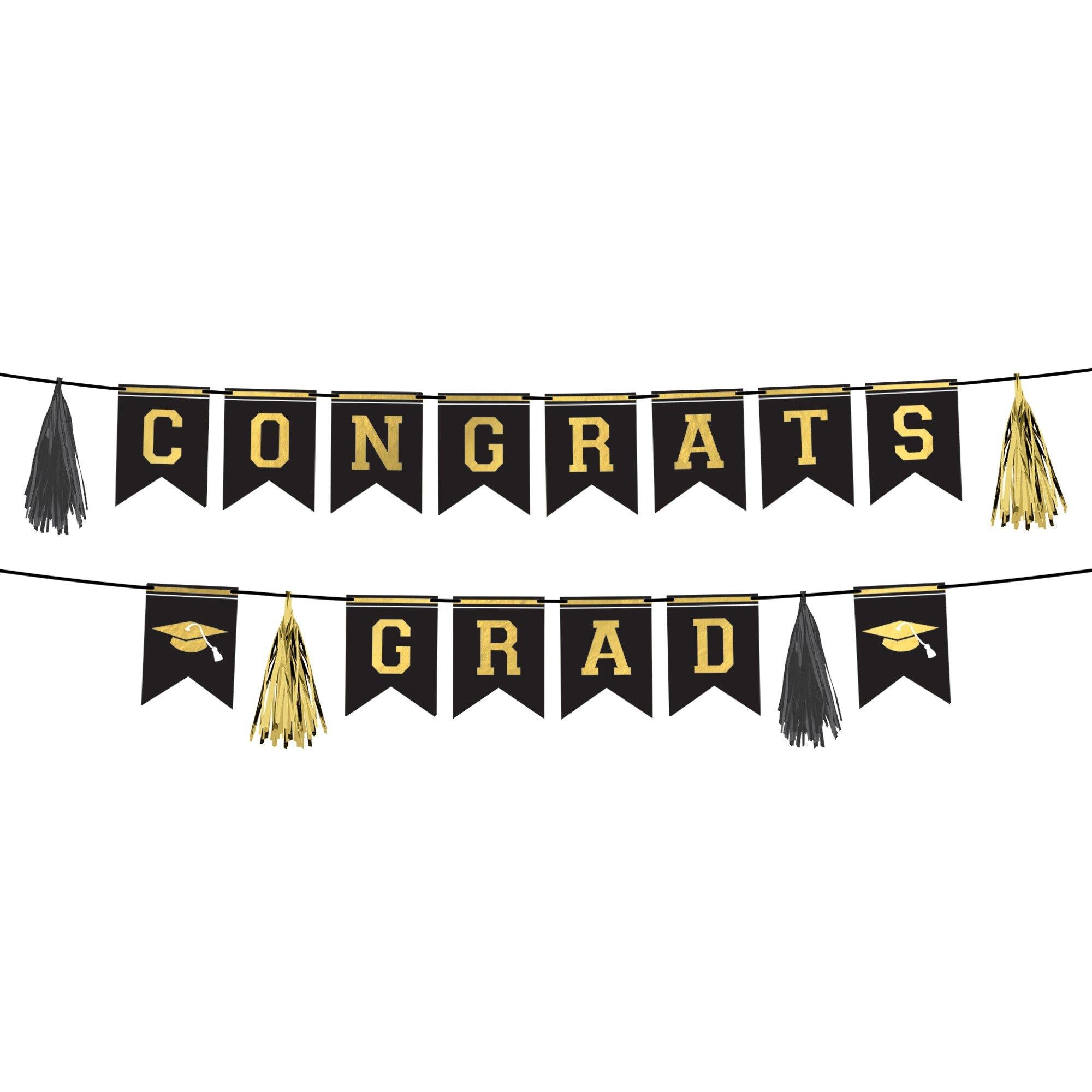 Black & Gold Congrats Graduate Cardstock Banner Set, 10ft, 2pc