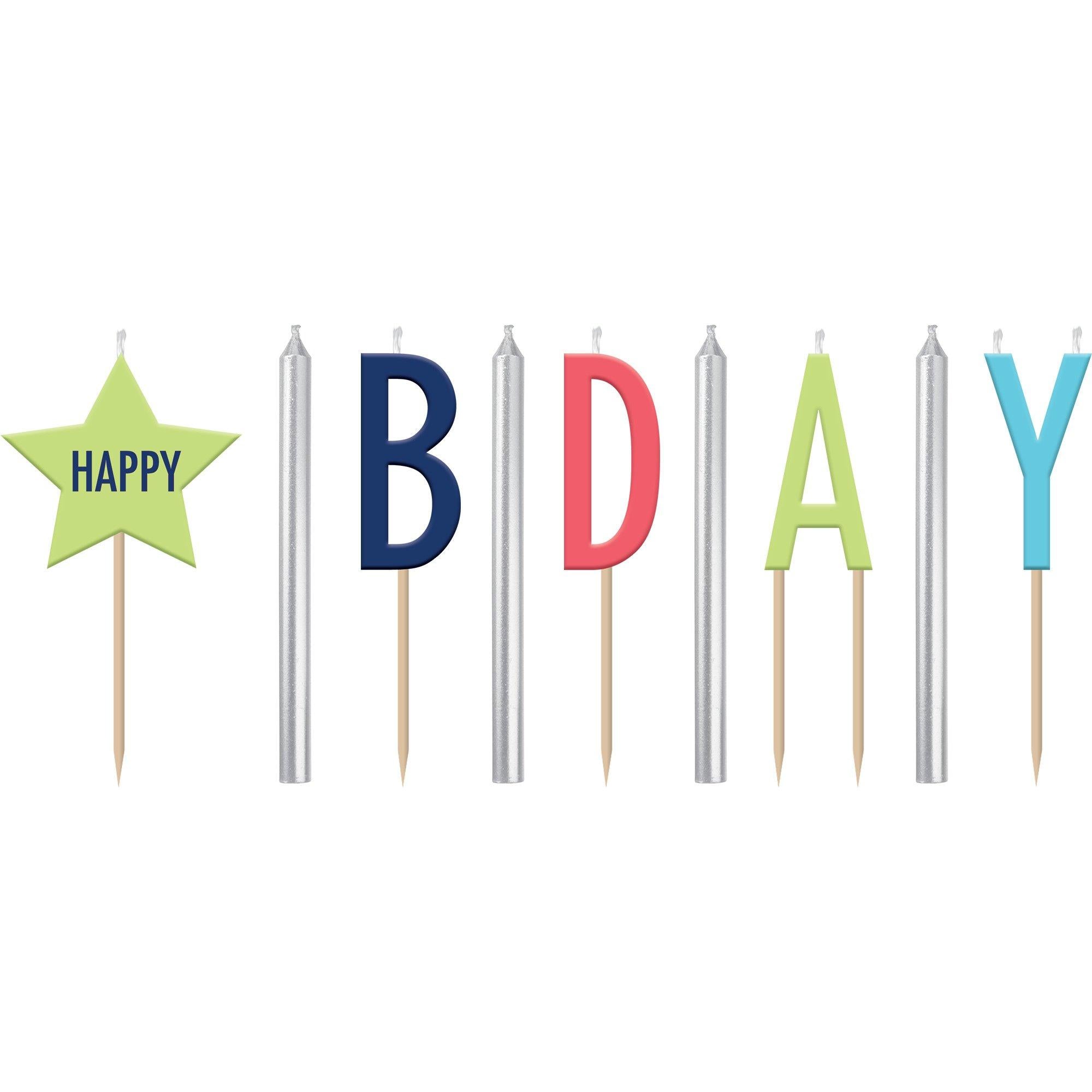 Happy Bday Pick Candles, 9pc - Modern Birthday