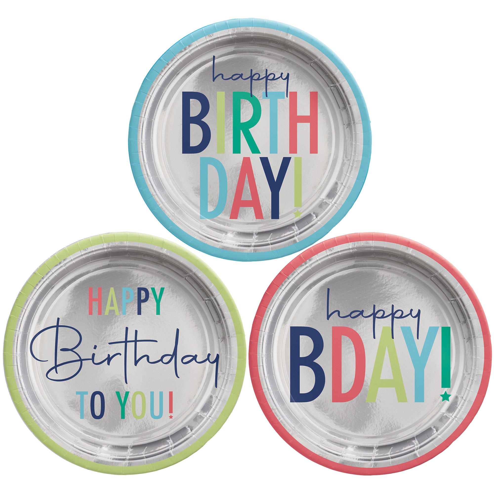 Metallic Modern Birthday Paper Dessert Plates, 7in, 8ct
