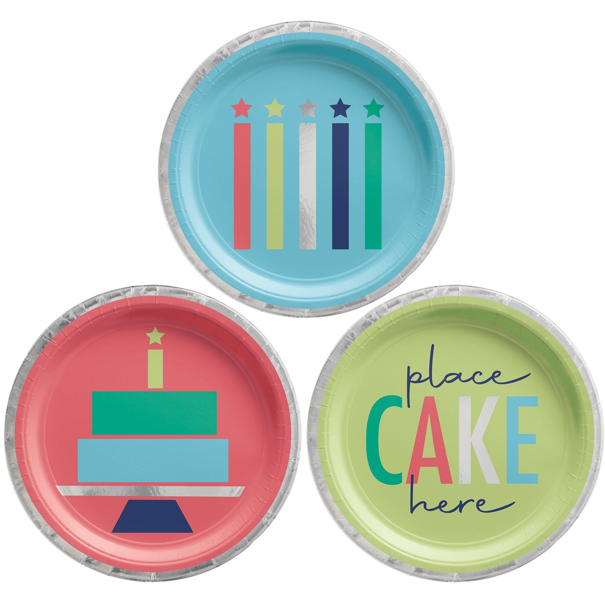 Modern Birthday Let's Eat Cake Paper Dessert Plates, 7in, 8ct