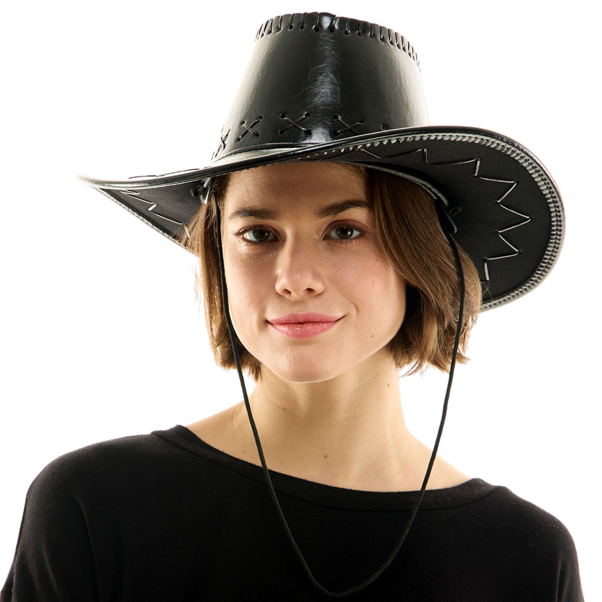 Adult Black Faux Leather Cowboy Hat