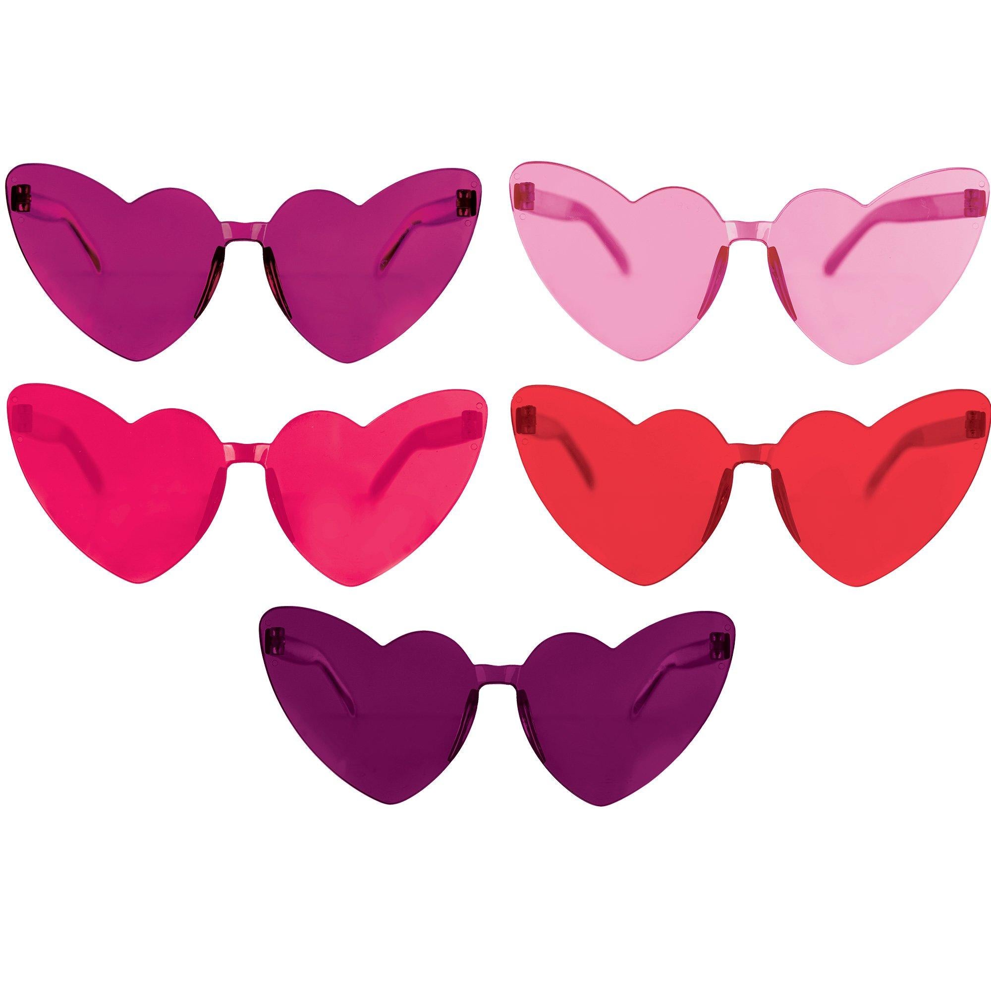 Pink, Purple & Red Heart Plastic Rimless Glasses, 10ct