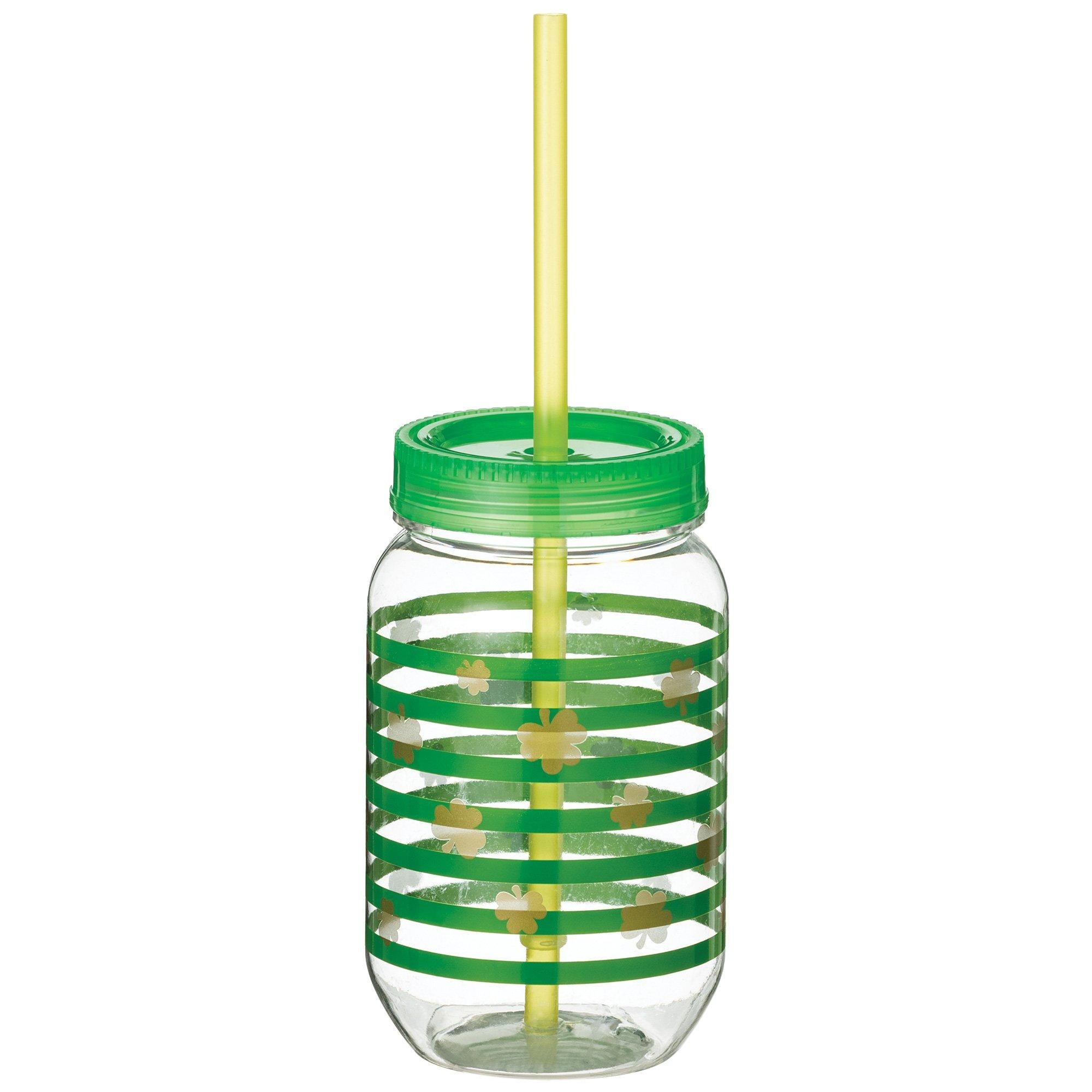 St. Patrick's Day Gold Shamrock Mason Jar Cup, 18.5oz