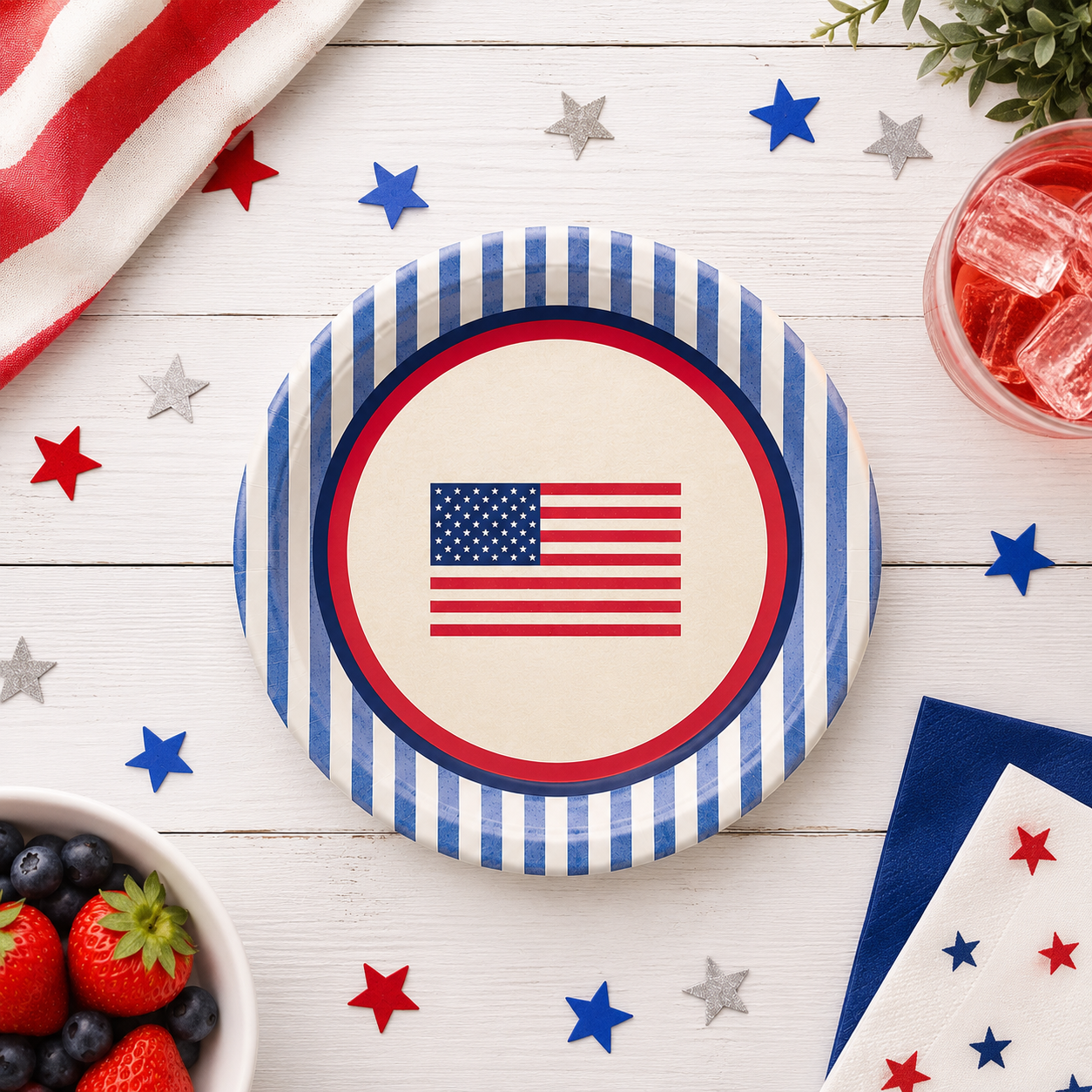 Americana Stripe Paper Dessert Plates, 7in, 8ct