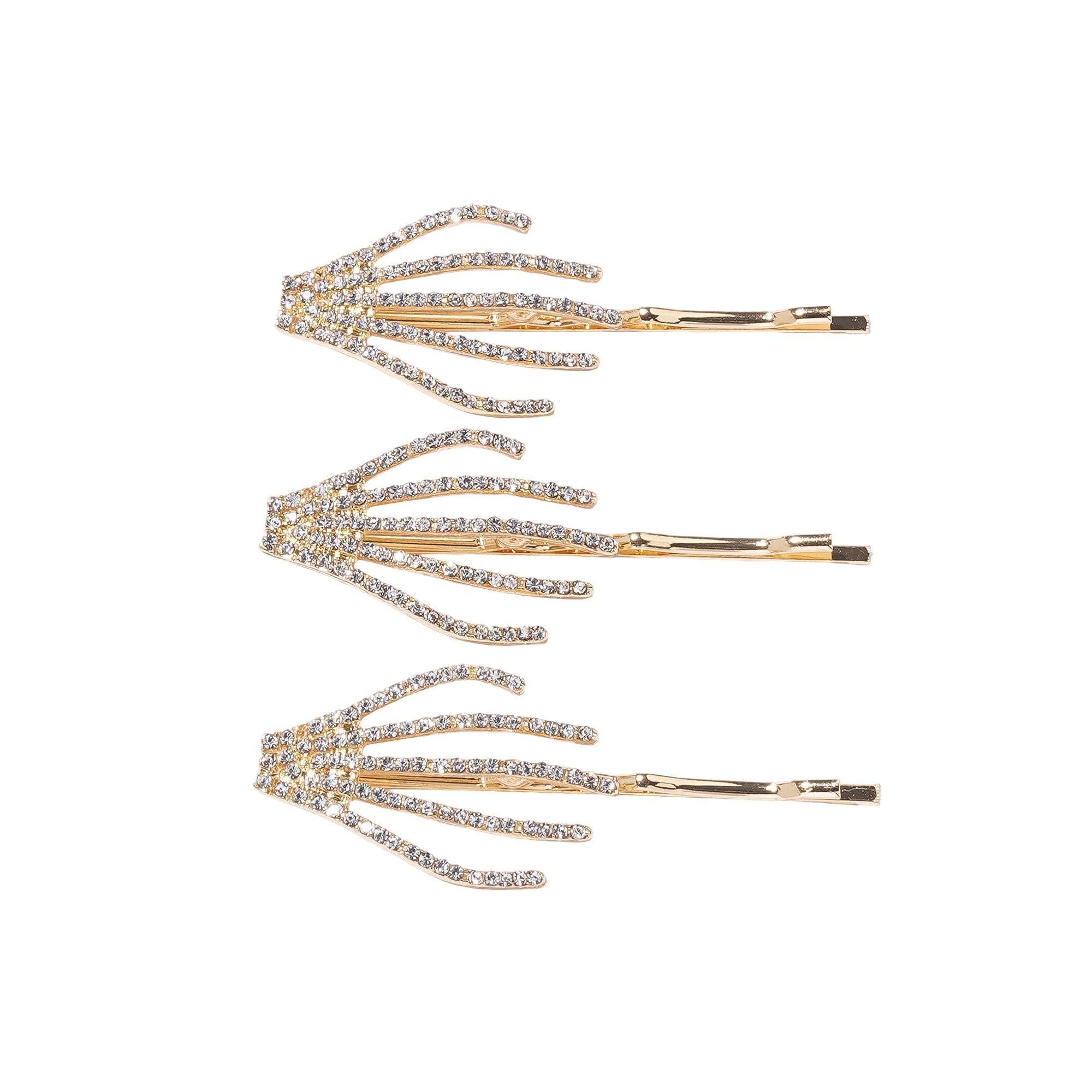 Rhinestone Skeleton Hand Hair Pins, 3ct