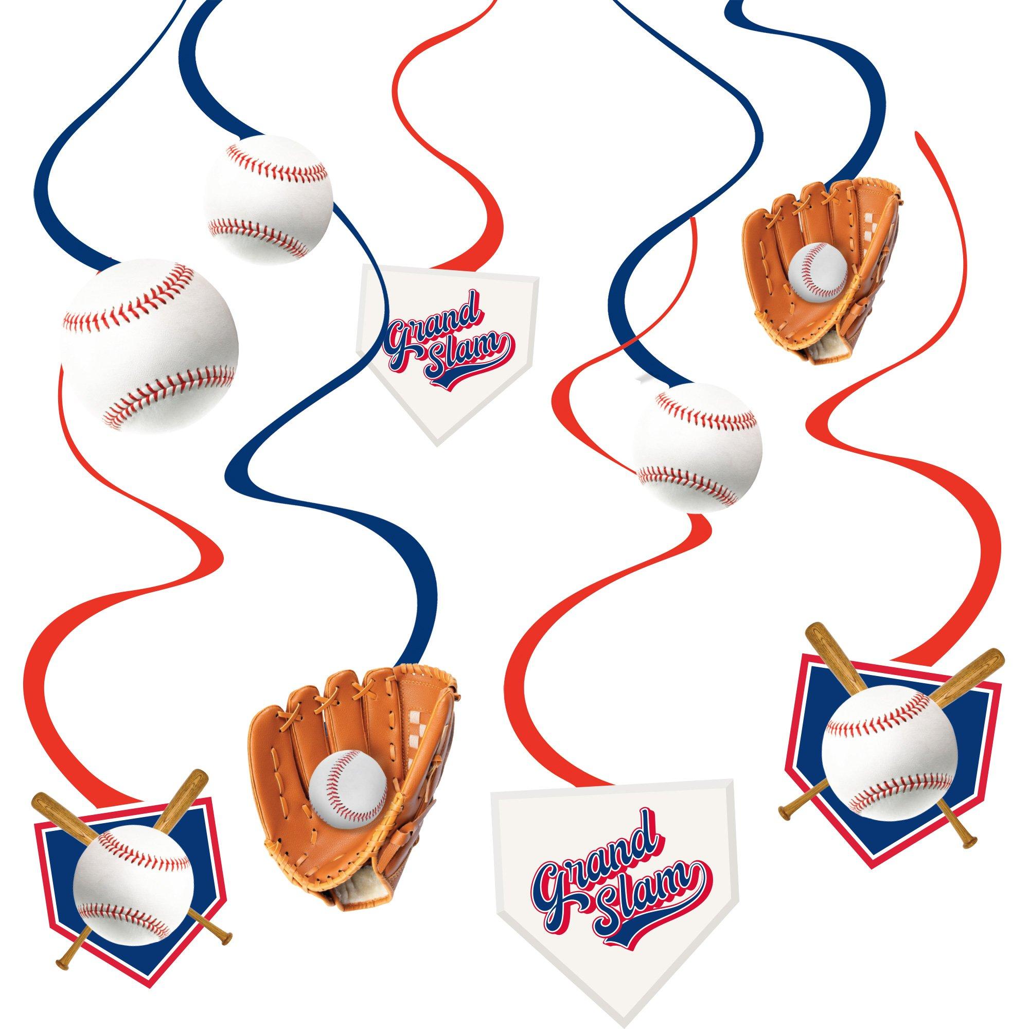 Baseball Swirl Decorations, 12ct