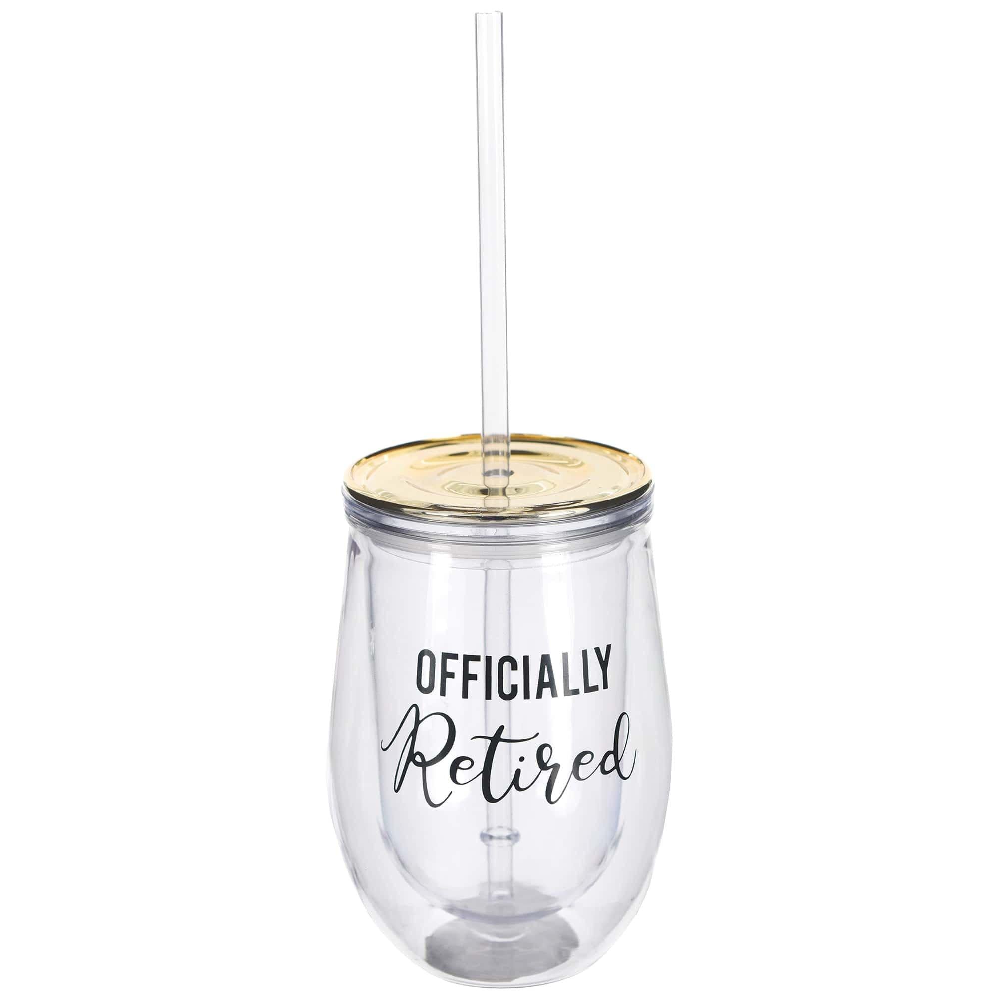 Retired Plastic Wine Glass with Lid and Straw