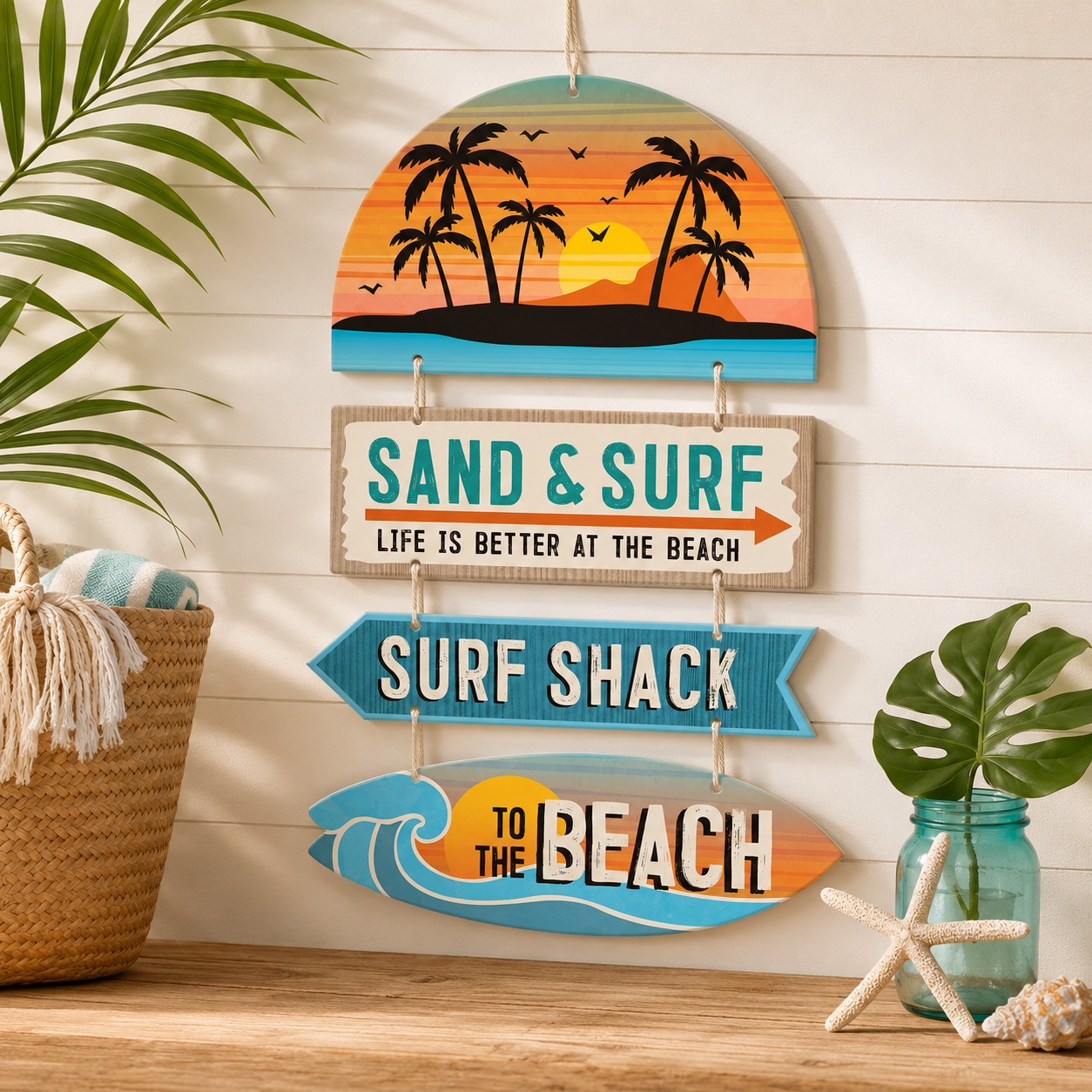 Beach Life MDF Stacked Sign, 14.3in x 22in