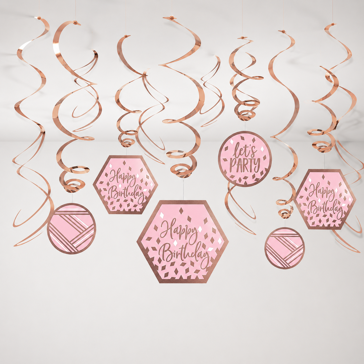 Metallic Blush Birthday Swirl Decorations 12ct