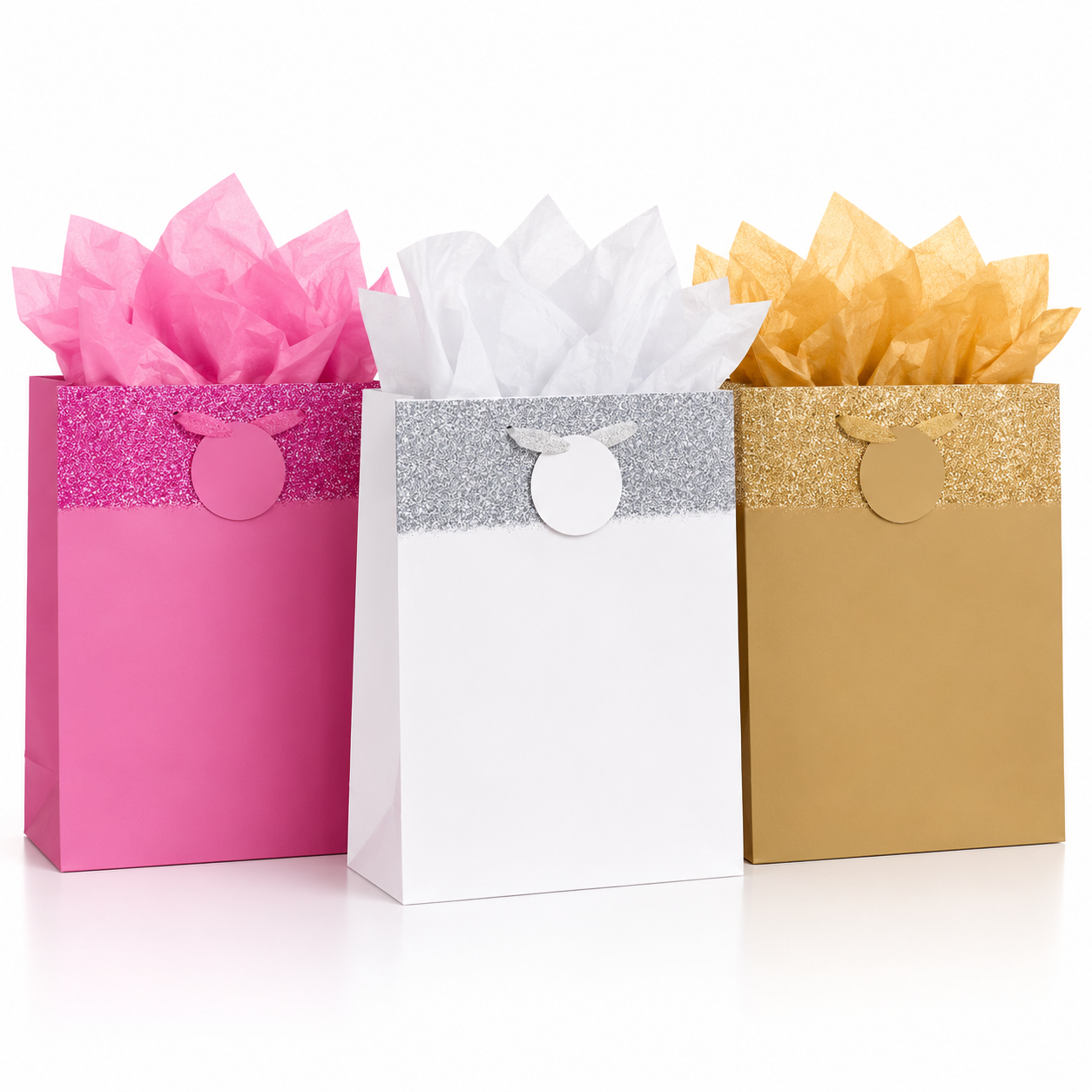 Large Glitter & Matte Gift Bag 10 1/2in x 13in, Assorted Colors