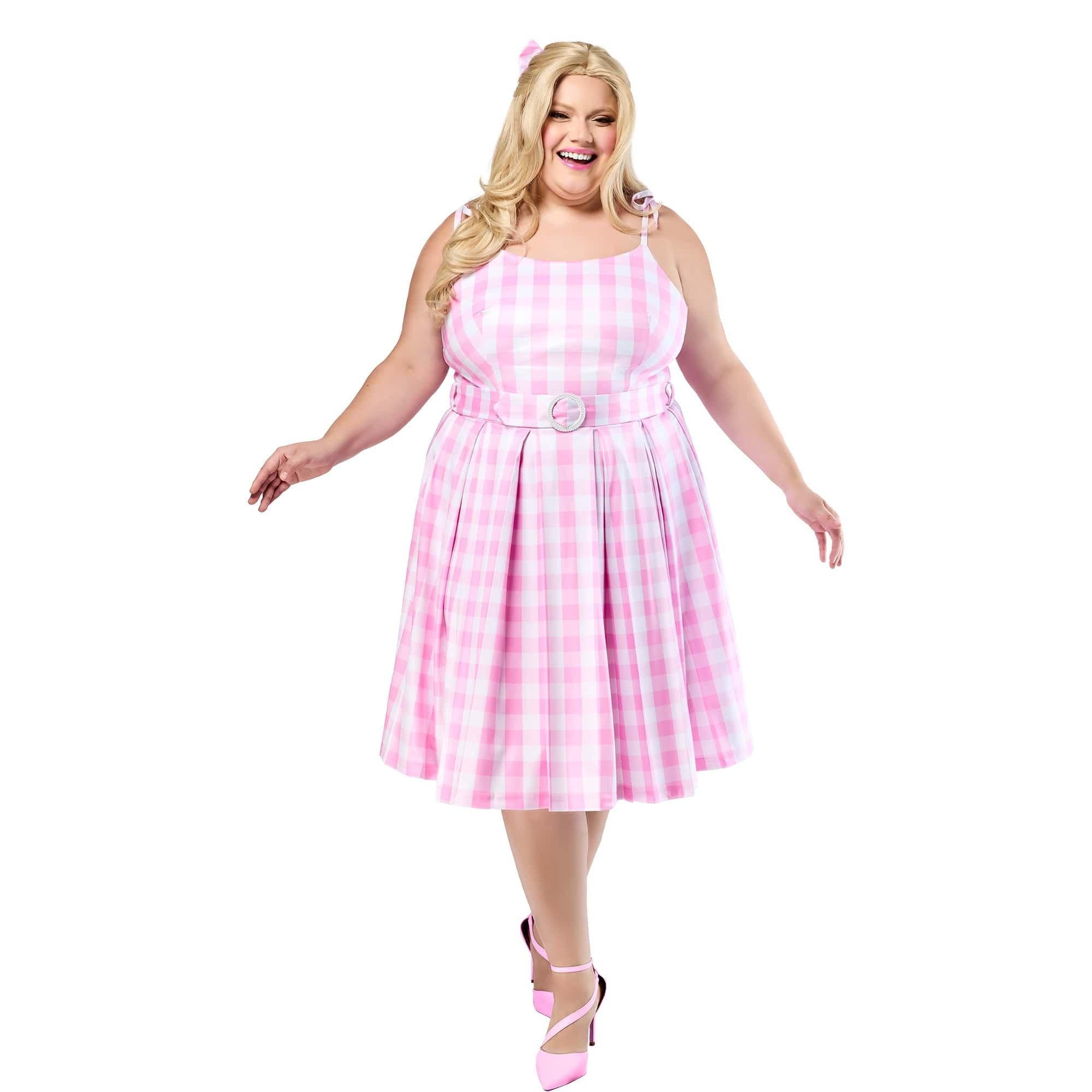 Women's Plus Size Barbie Movie Perfect Day Pink Gingham Dress