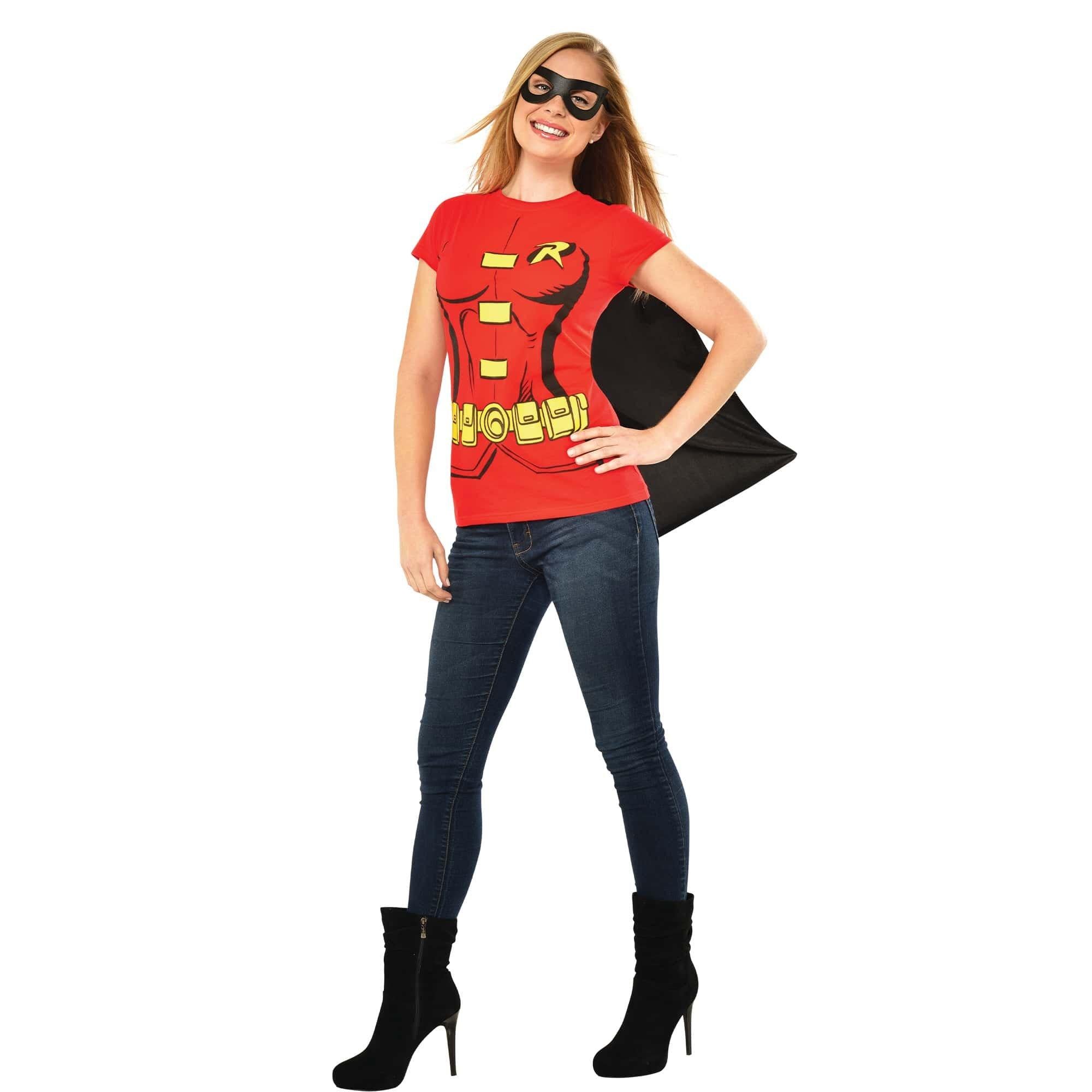 Women's DC Comics Teen Titans Robin T-Shirt, Cape and Mask Set