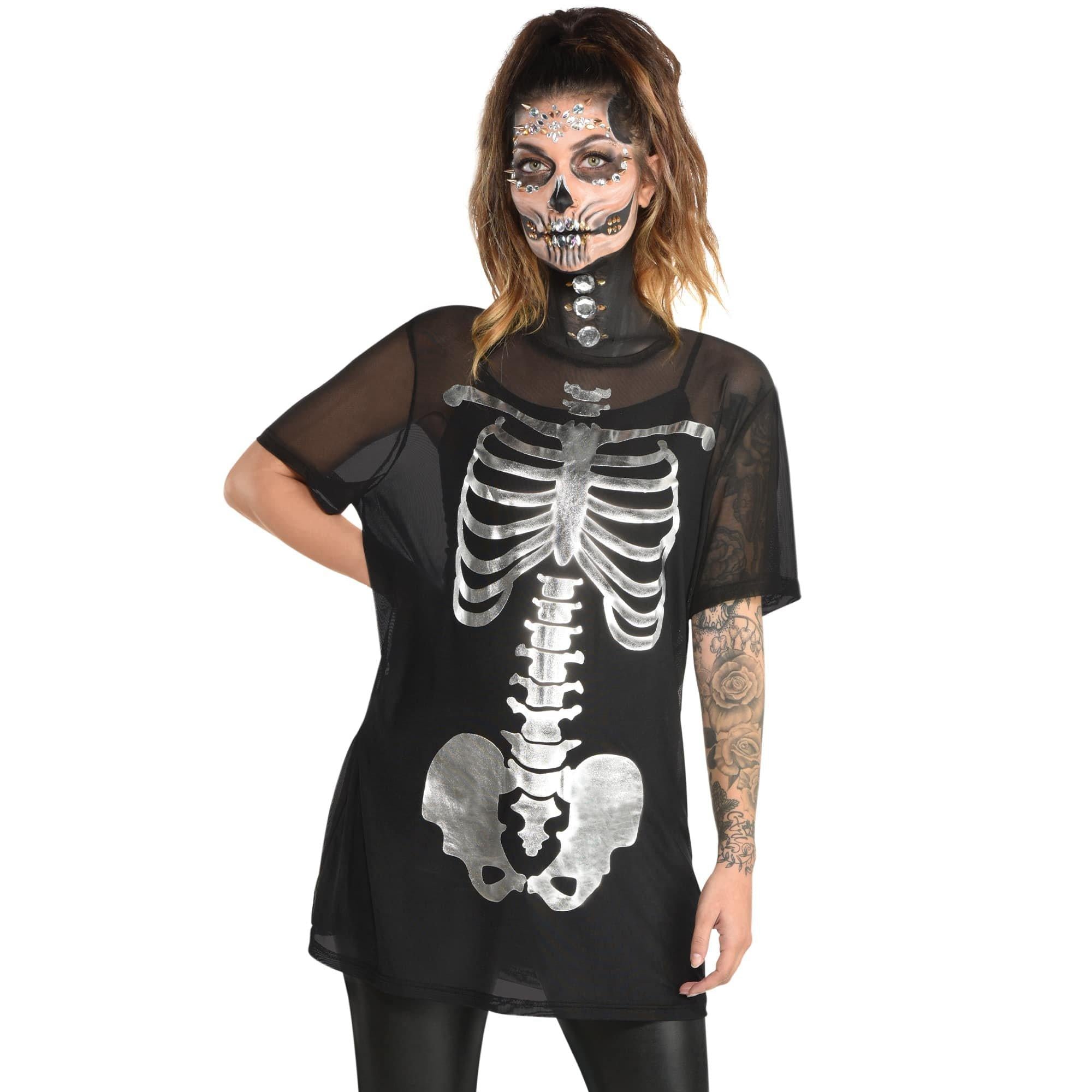 Metallic Skeleton Mesh T-shirt Dress for Adults